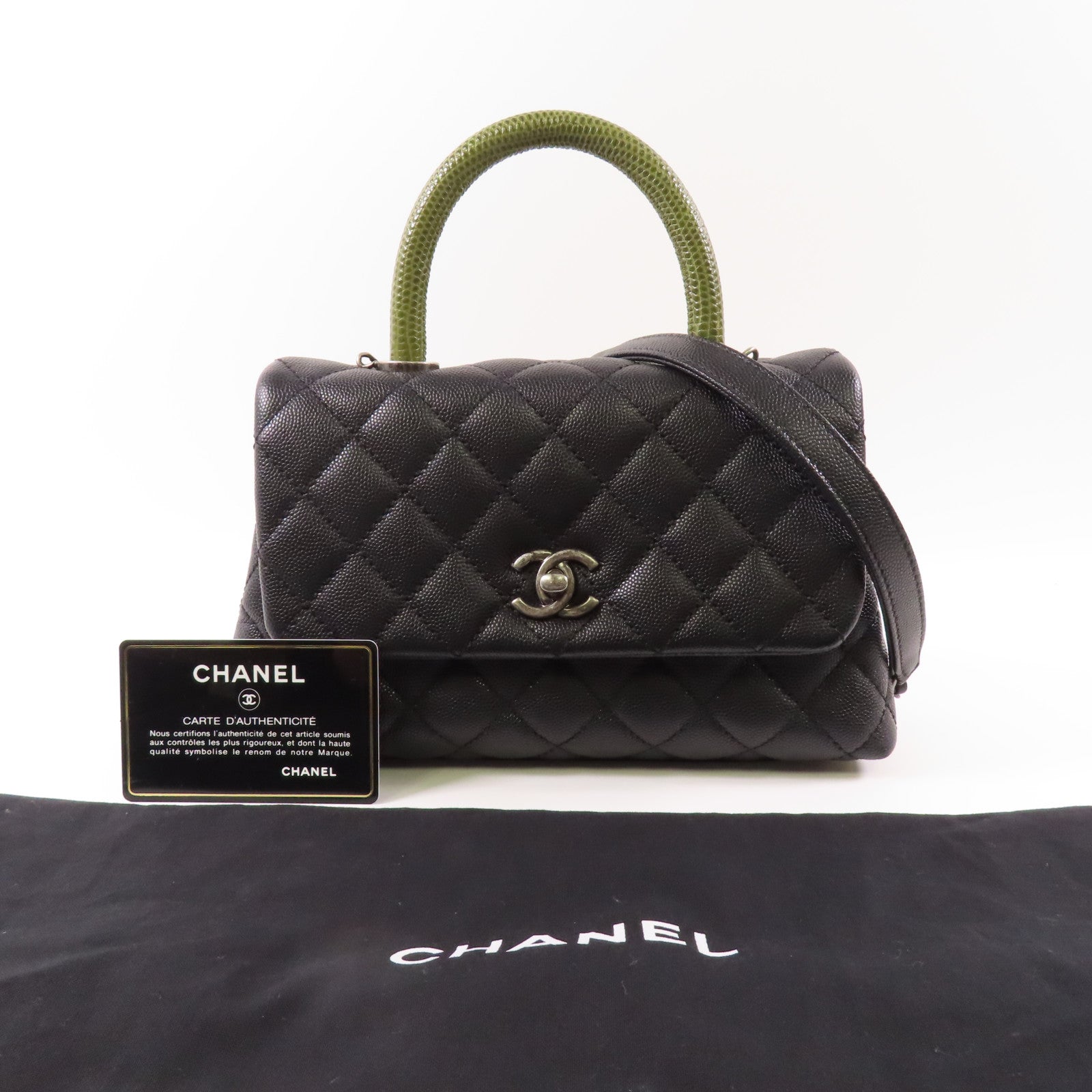 CHANEL 牛皮/蜥蝪皮革Coco Handle Small手挽肩背兩用袋