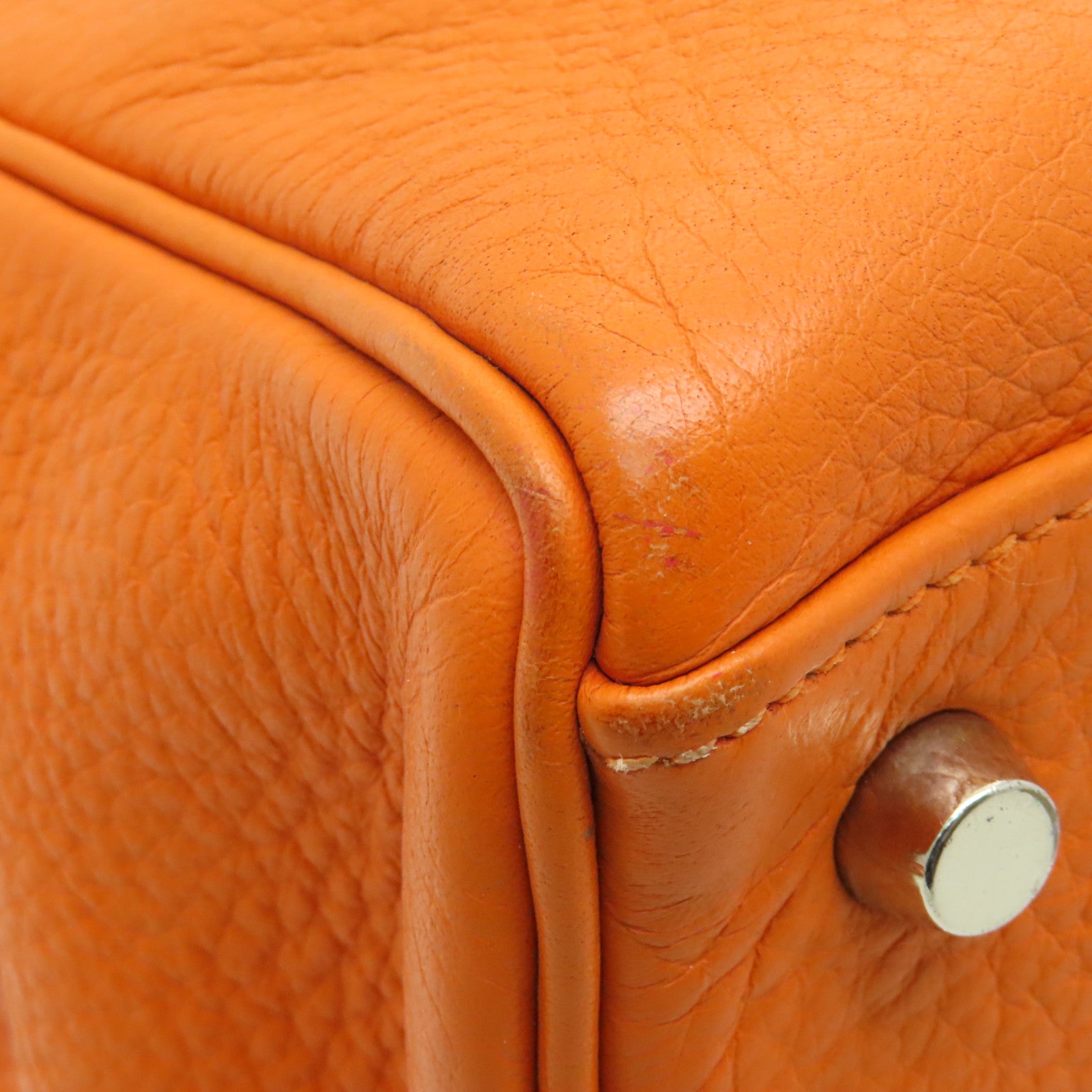 HERMES **【激減優惠】Clemence皮革Kelly 32銀扣手挽肩背兩用袋Orange橙色