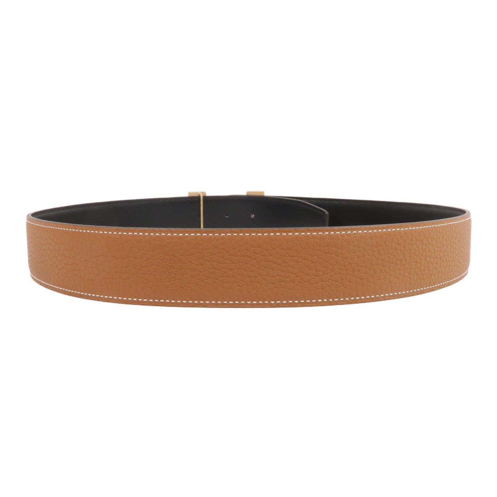 HERMES Togo/Box Calf皮革H Belt金扣皮帶Gold/Noir
