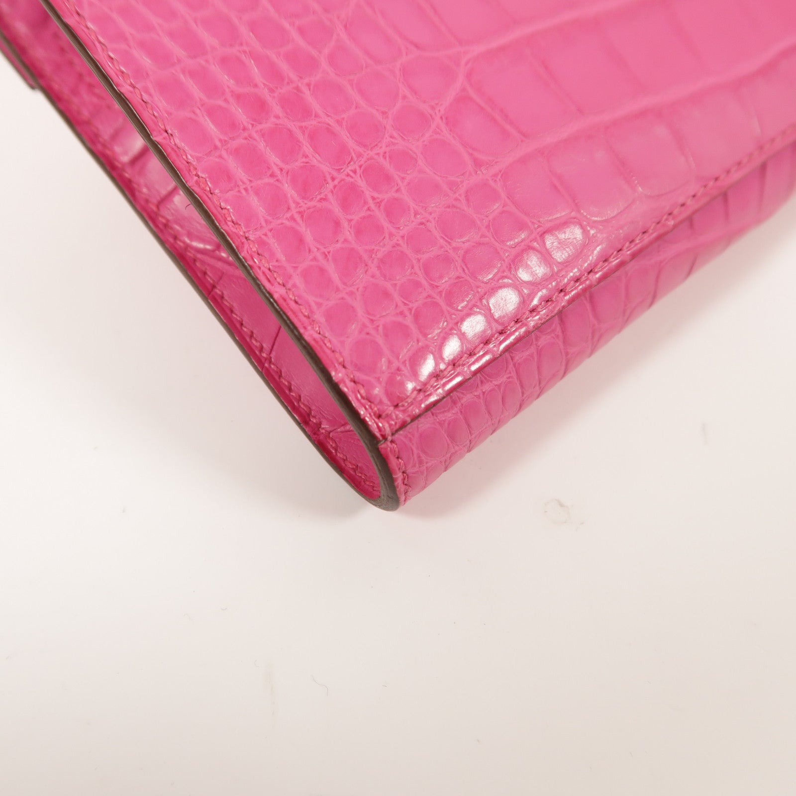 HERMES Alligator Mat皮革Kelly To Go銀扣肩背袋Rose Shocking