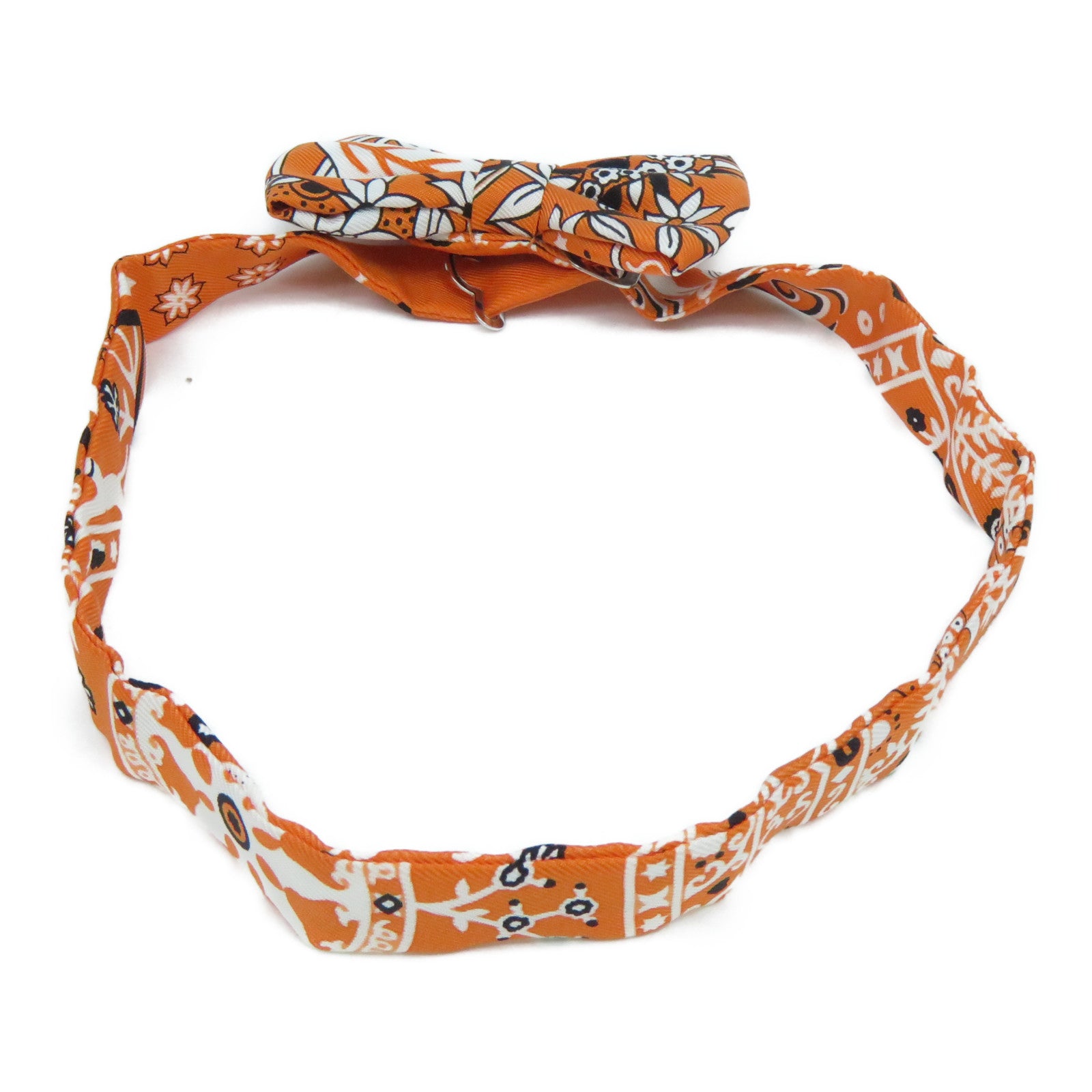 HERMES 【激減優惠】絲質Bowtie銀扣煲呔(蝶形領結)橙色/白色