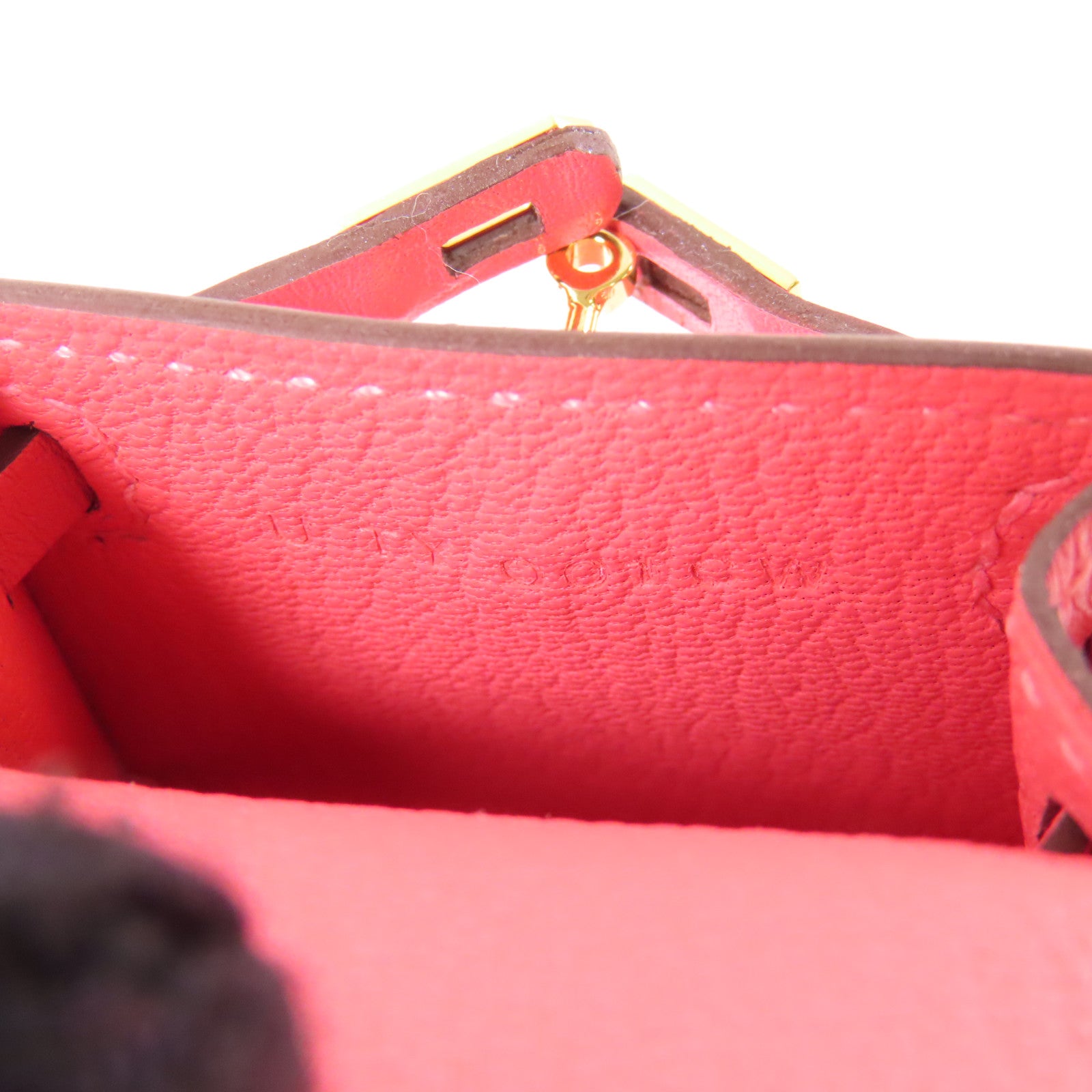 HERMES Tadelakt皮革Kelly Bag Charm金扣掛飾Rose Azalee