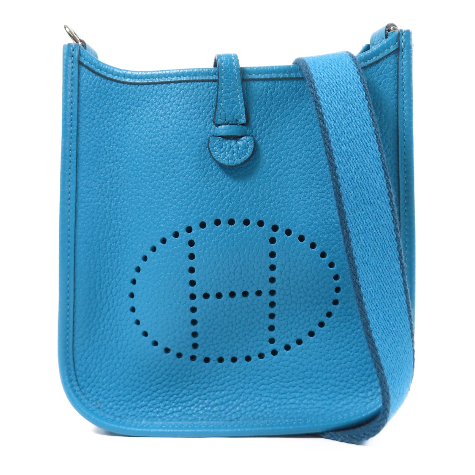 HERMES 【激減優惠】Clemence皮革Evelyne TPM銀扣肩背袋Turquoise/藍色