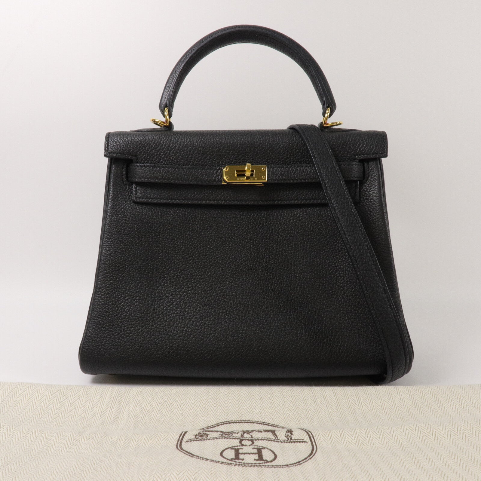 HERMES Togo皮革Kelly 25手挽肩背兩用袋Noir