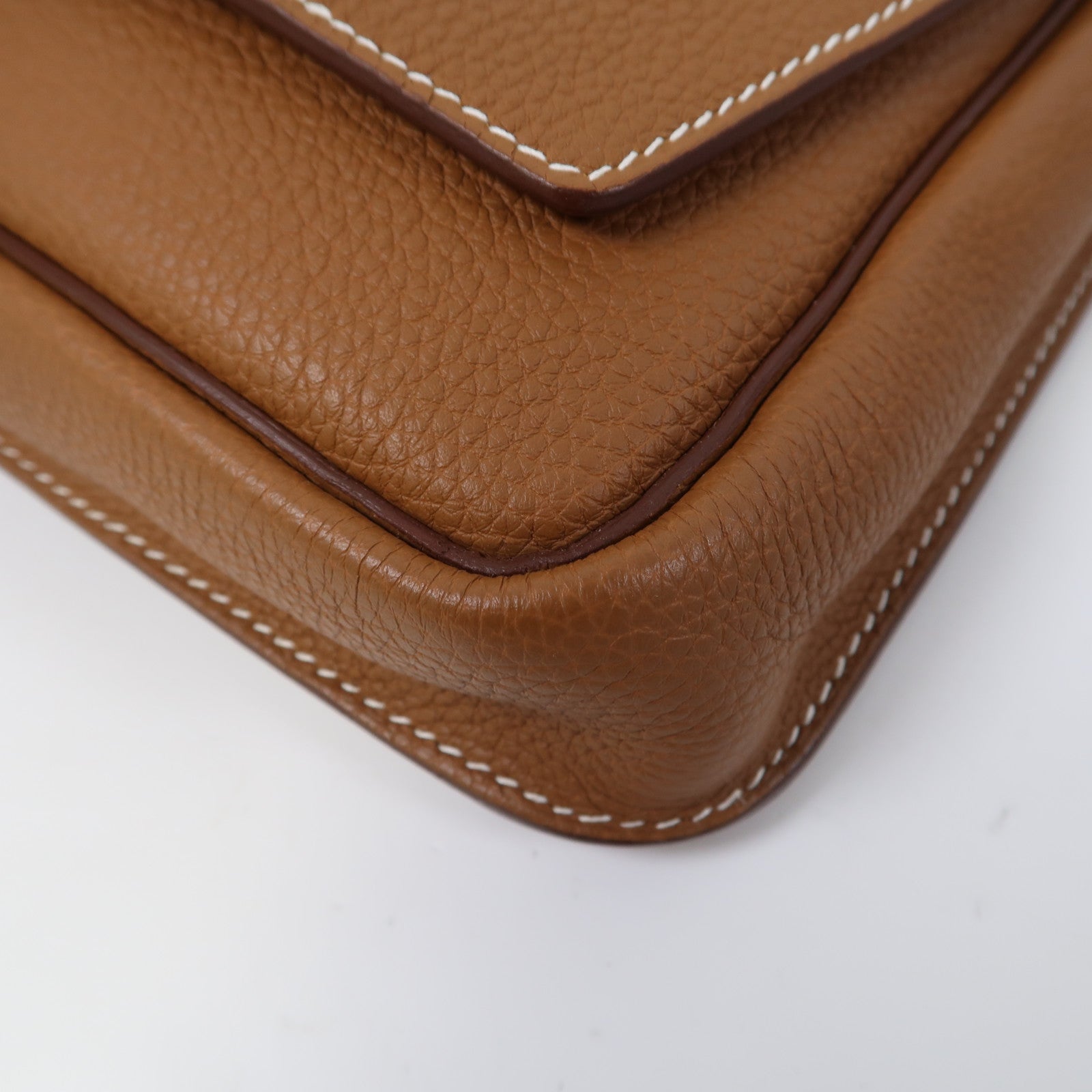 HERMES Togo皮革Steve Light Messenger銀扣肩背袋棕色