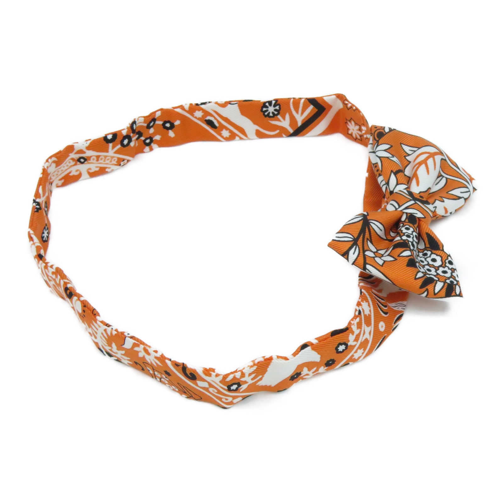 HERMES 【激減優惠】絲質Bowtie銀扣煲呔(蝶形領結)橙色/白色