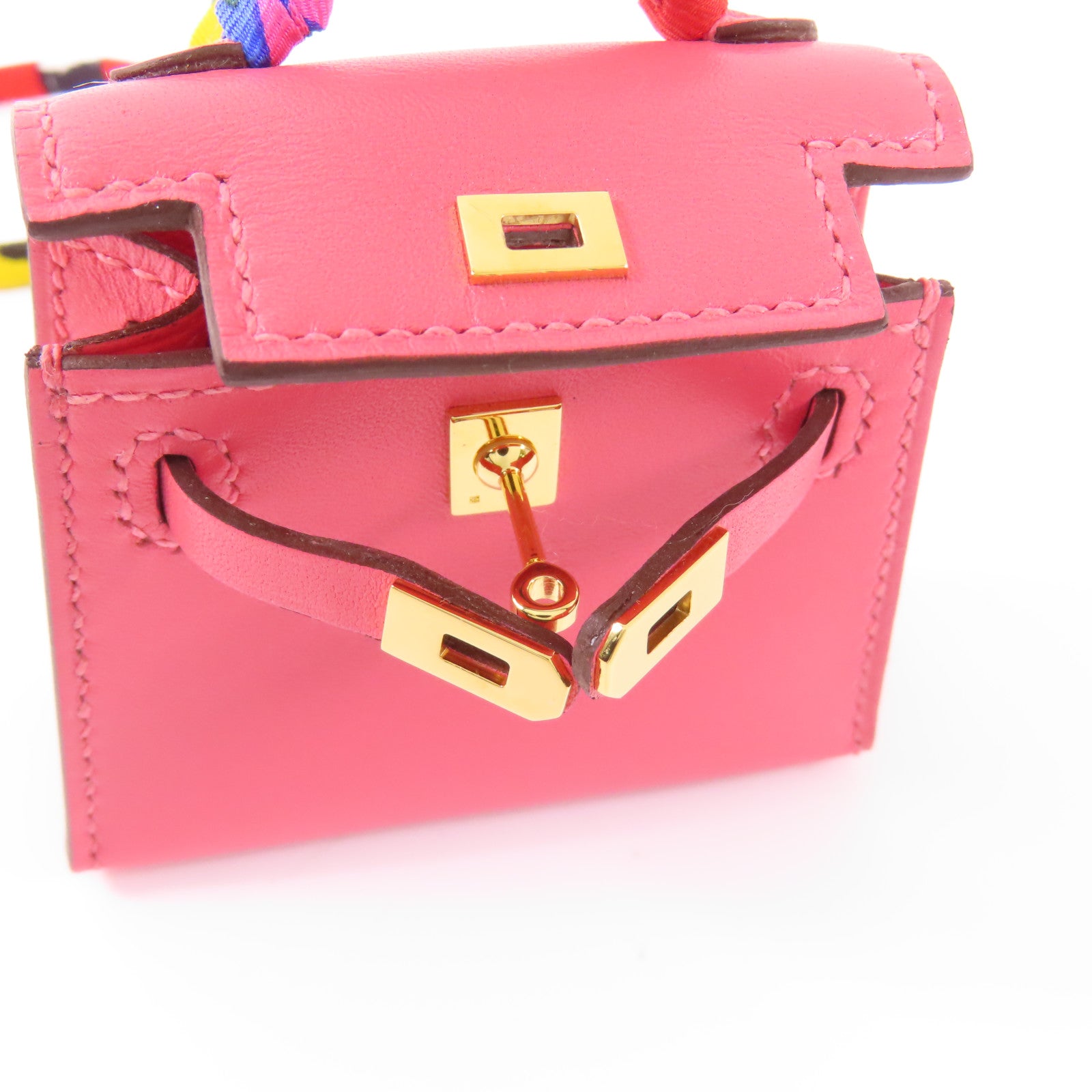 HERMES 【激減優惠】Tadelakt皮革Kelly Bag Charm金扣掛飾Rose Azalee