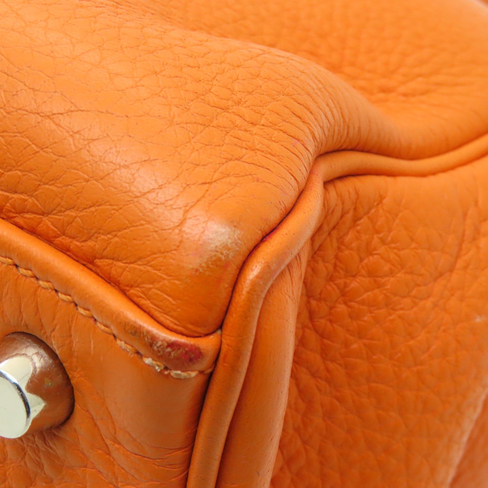 HERMES **【激減優惠】Clemence皮革Kelly 32銀扣手挽肩背兩用袋Orange橙色