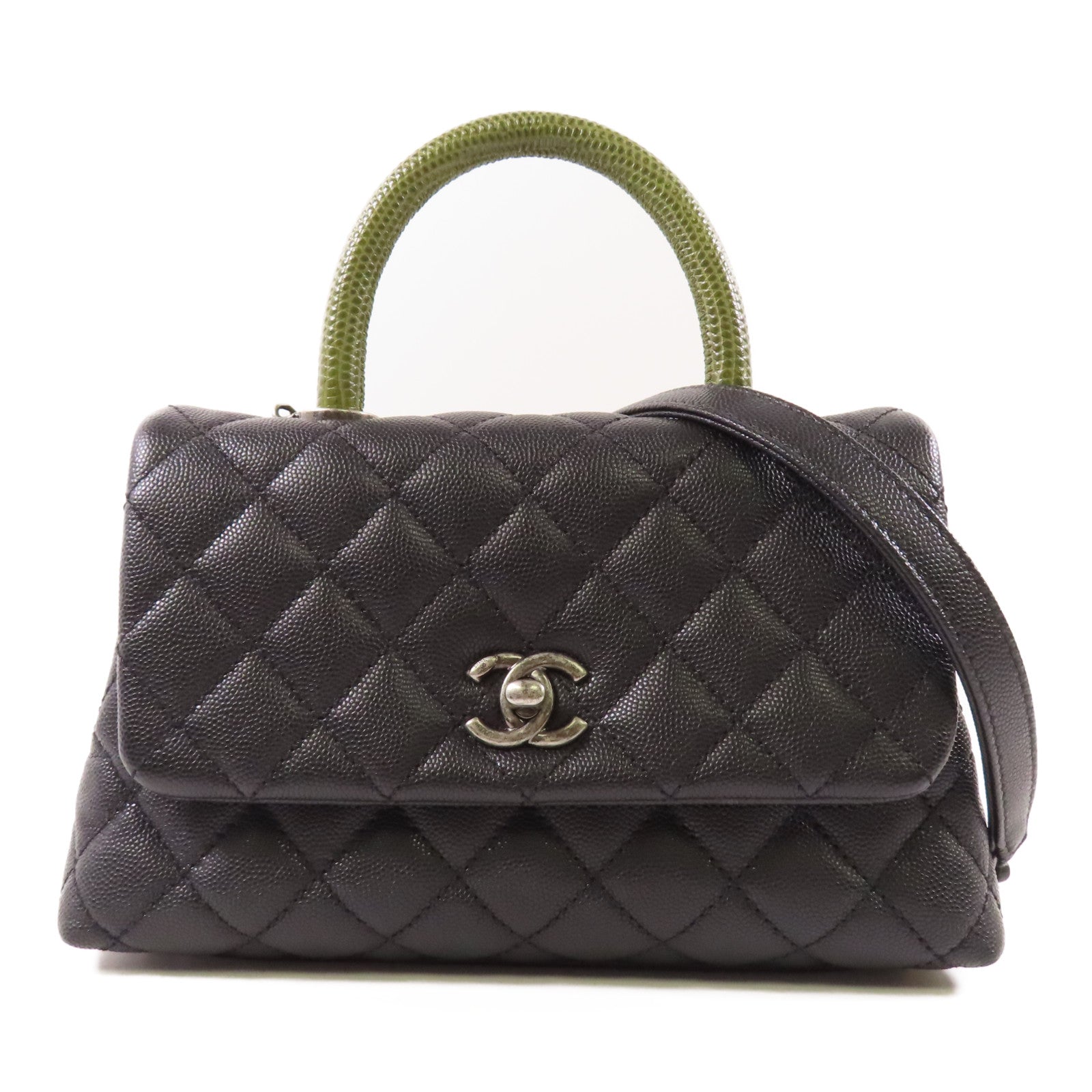 CHANEL 牛皮/蜥蝪皮革Coco Handle Small手挽肩背兩用袋