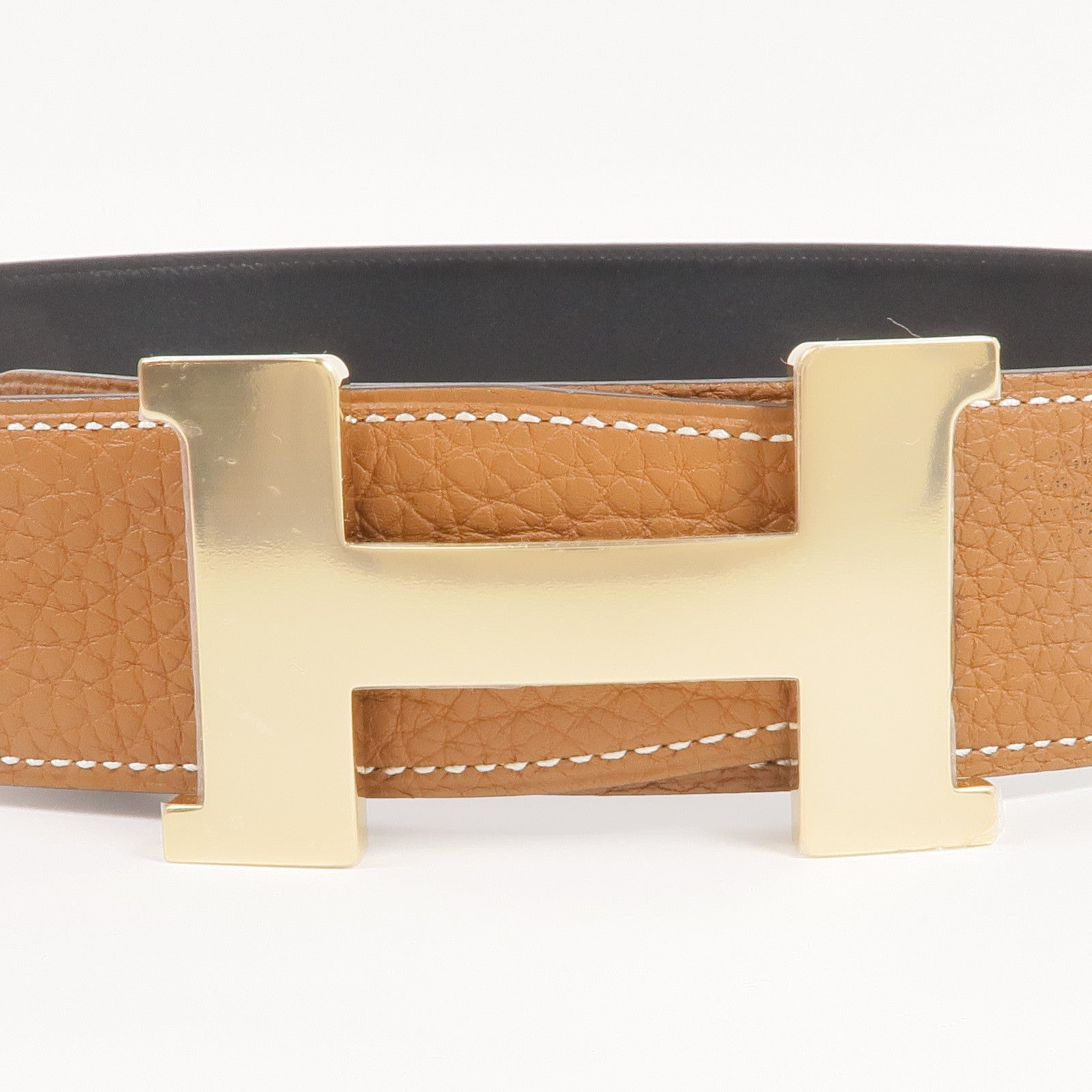 HERMES Togo/Box Calf皮革H Belt金扣皮帶Gold/Noir