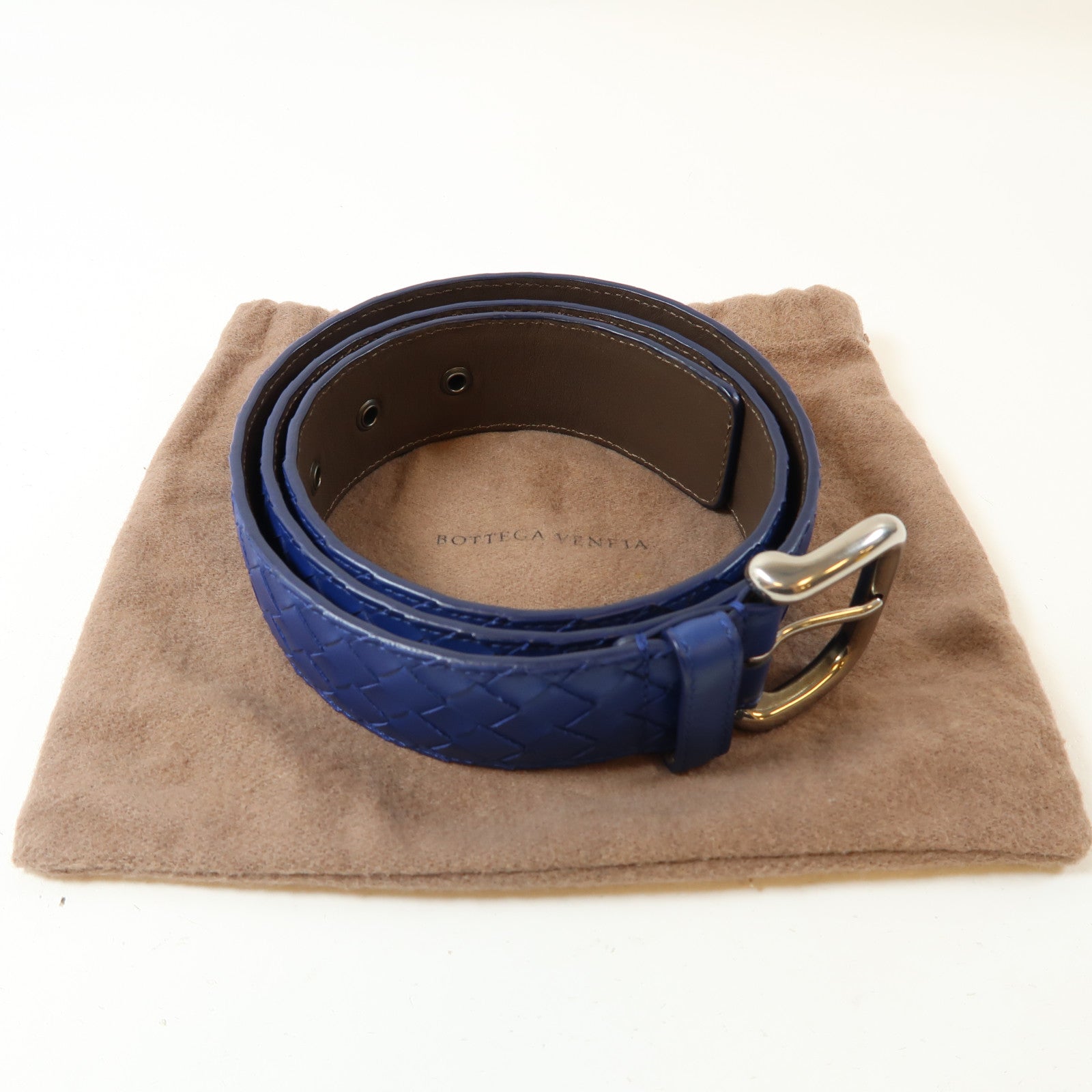 BOTTEGA VENETA 織紋皮革Belt銀扣皮帶藍色