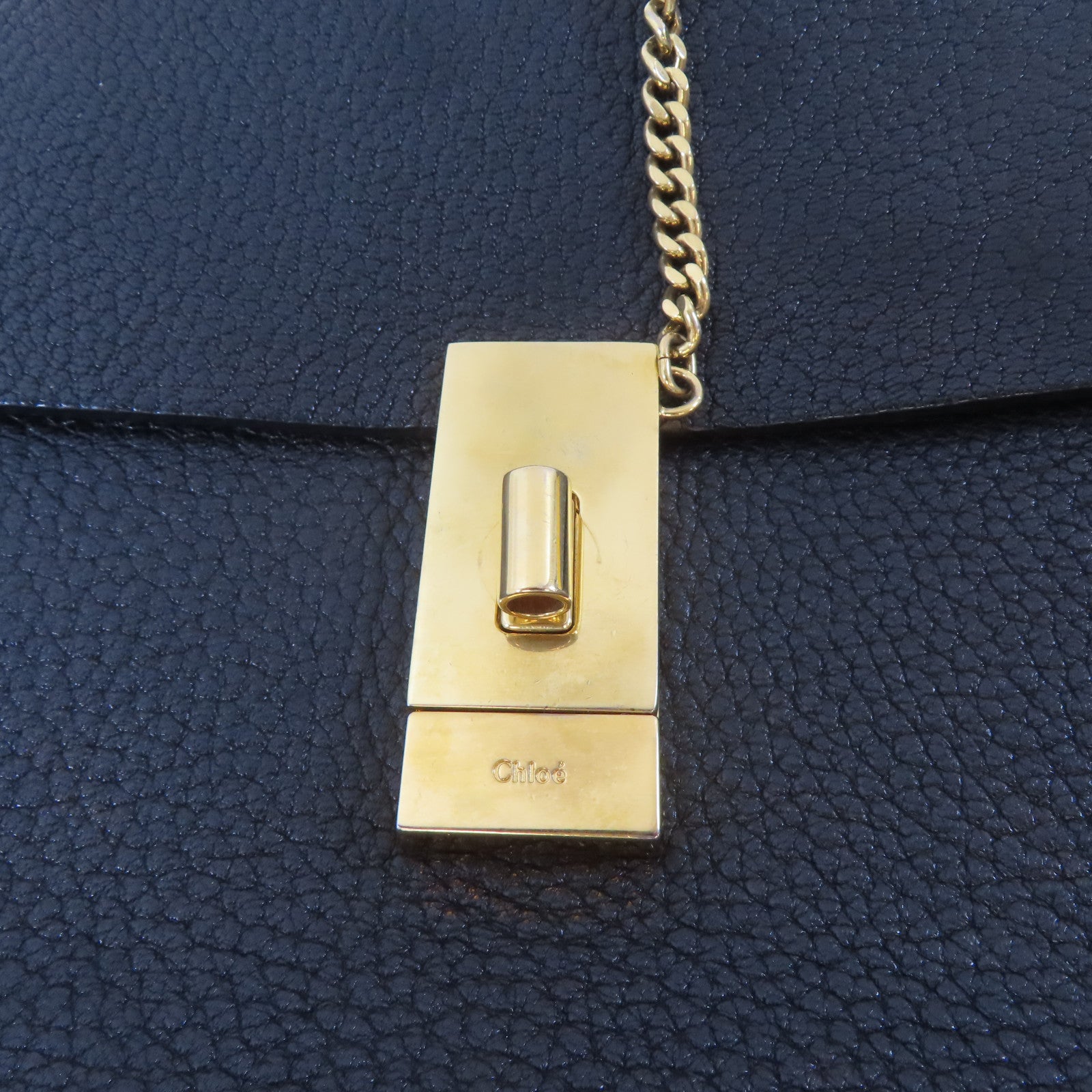 Chloe 牛皮皮革Drew Bag金扣鏈帶肩背袋黑色