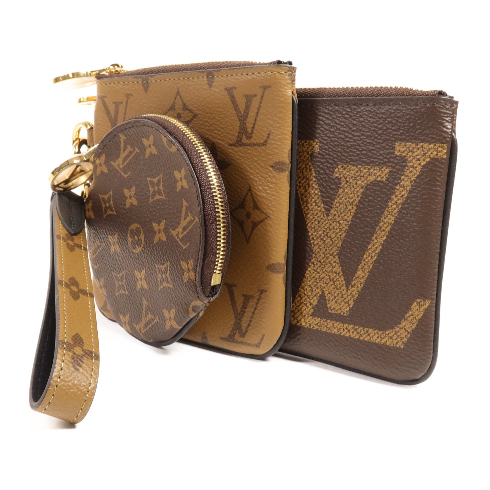 LOUIS VUITTON Monogram Reverse Pochette Trio金扣手拿包