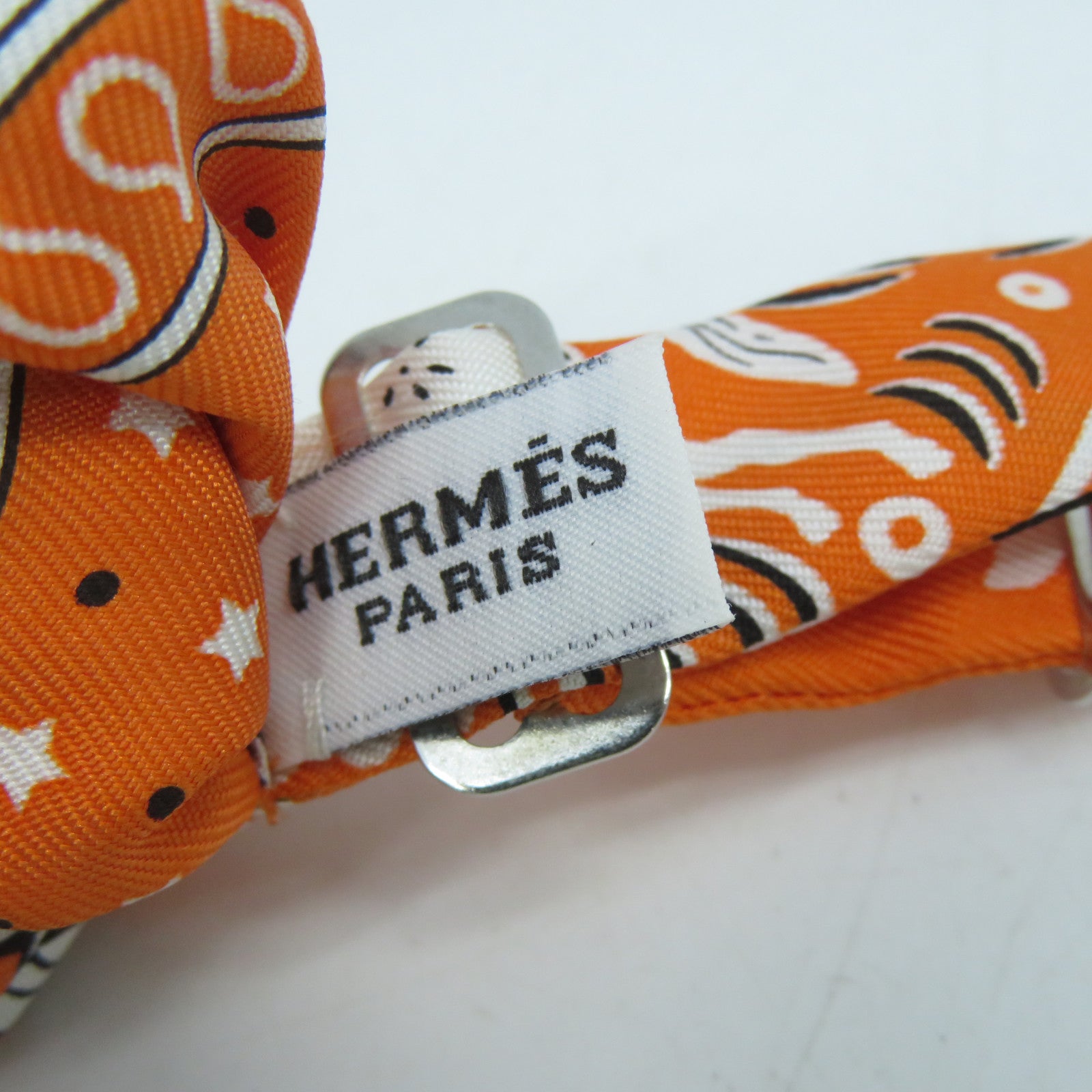 HERMES 【激減優惠】絲質Bowtie銀扣煲呔(蝶形領結)橙色/白色