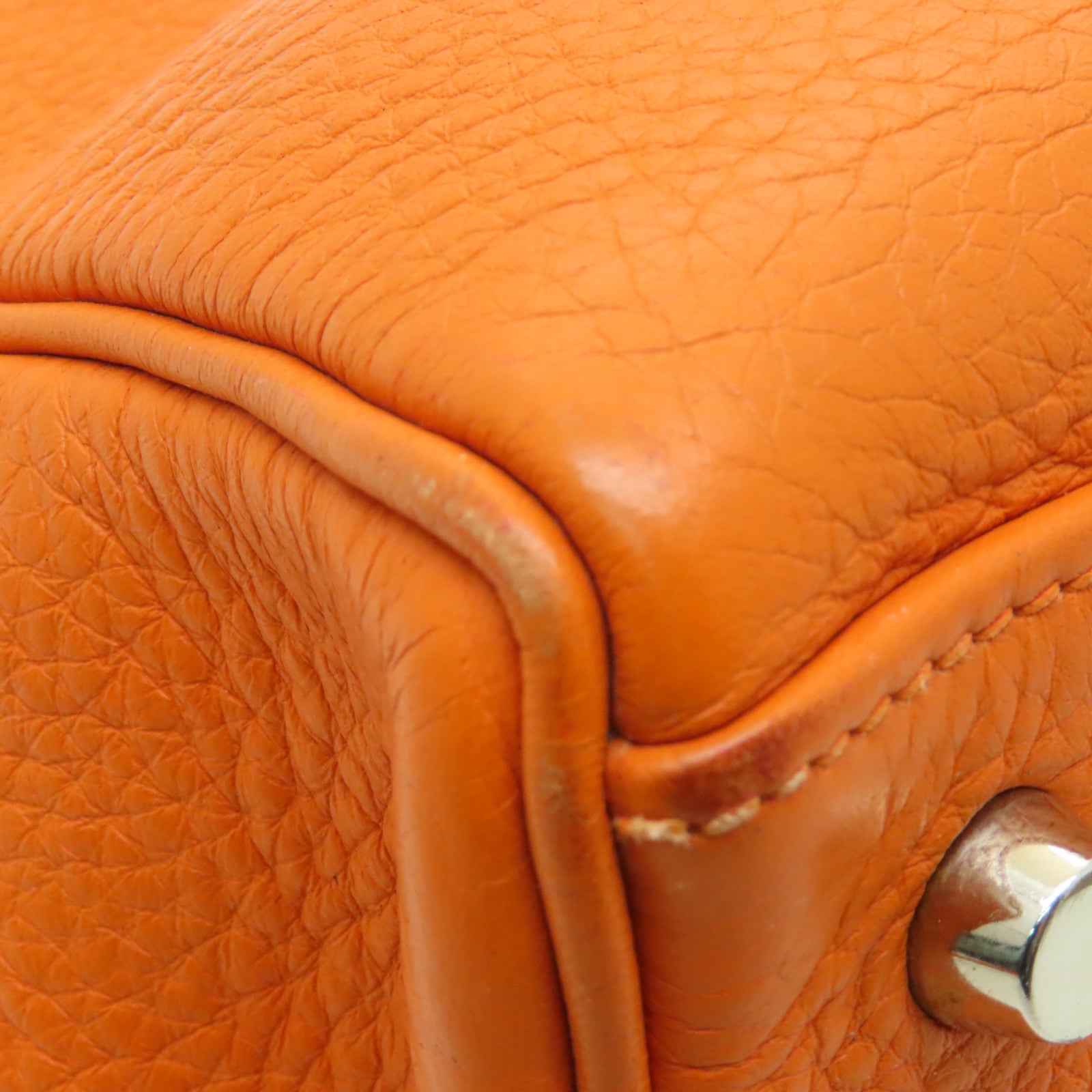 HERMES **【激減優惠】Clemence皮革Kelly 32銀扣手挽肩背兩用袋Orange橙色