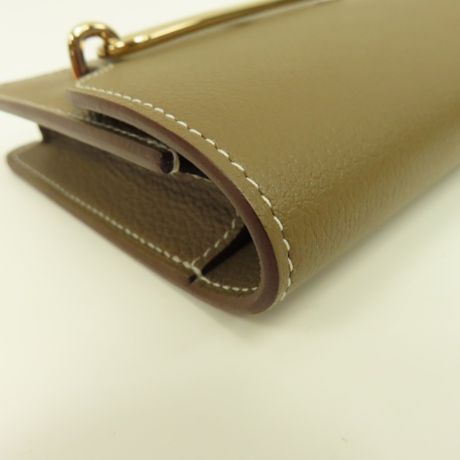 HERMES 【激減優惠】Evercolor皮革Roulis Slim金扣錢包Etoupe大象灰色