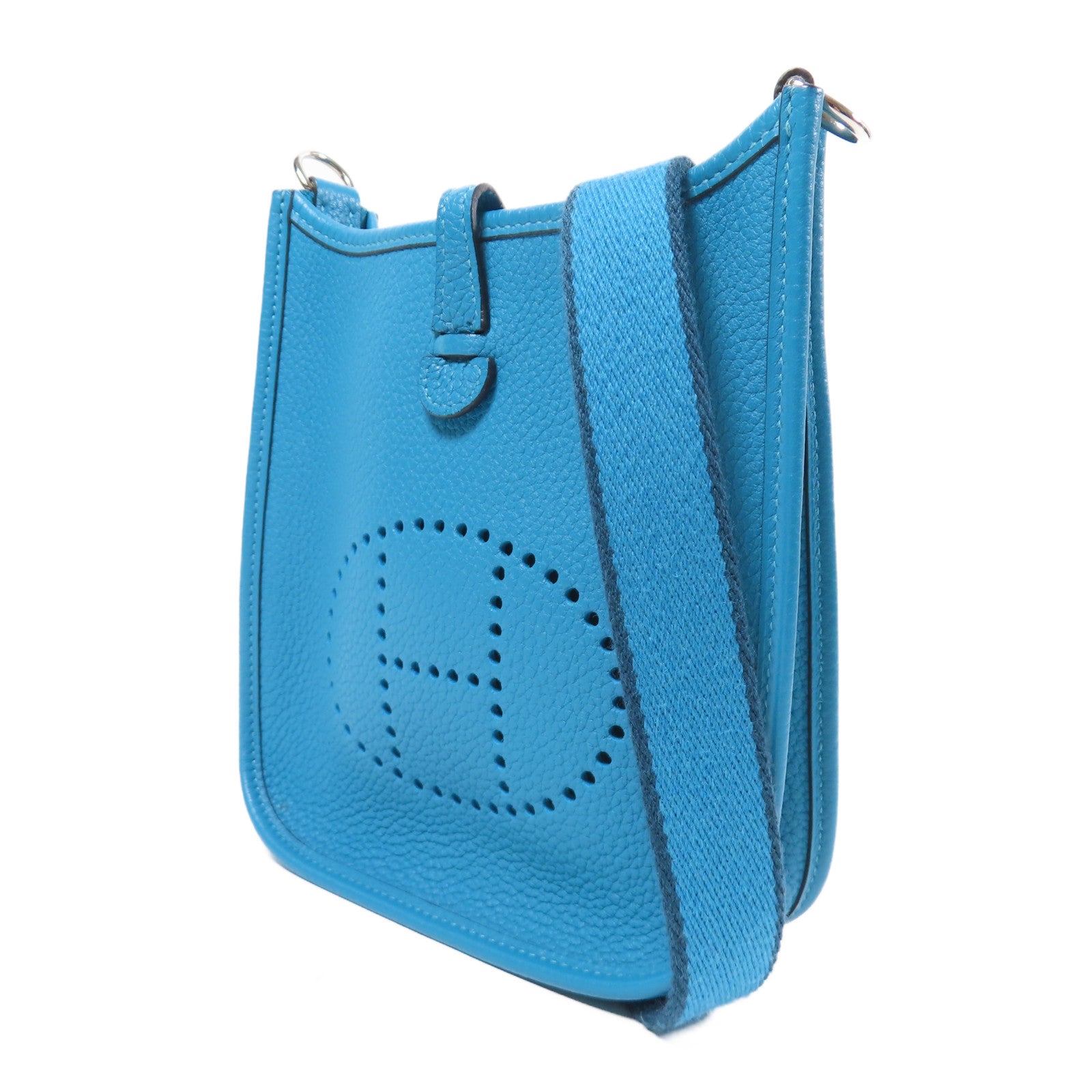 HERMES 【激減優惠】Clemence皮革Evelyne TPM銀扣肩背袋Turquoise/藍色