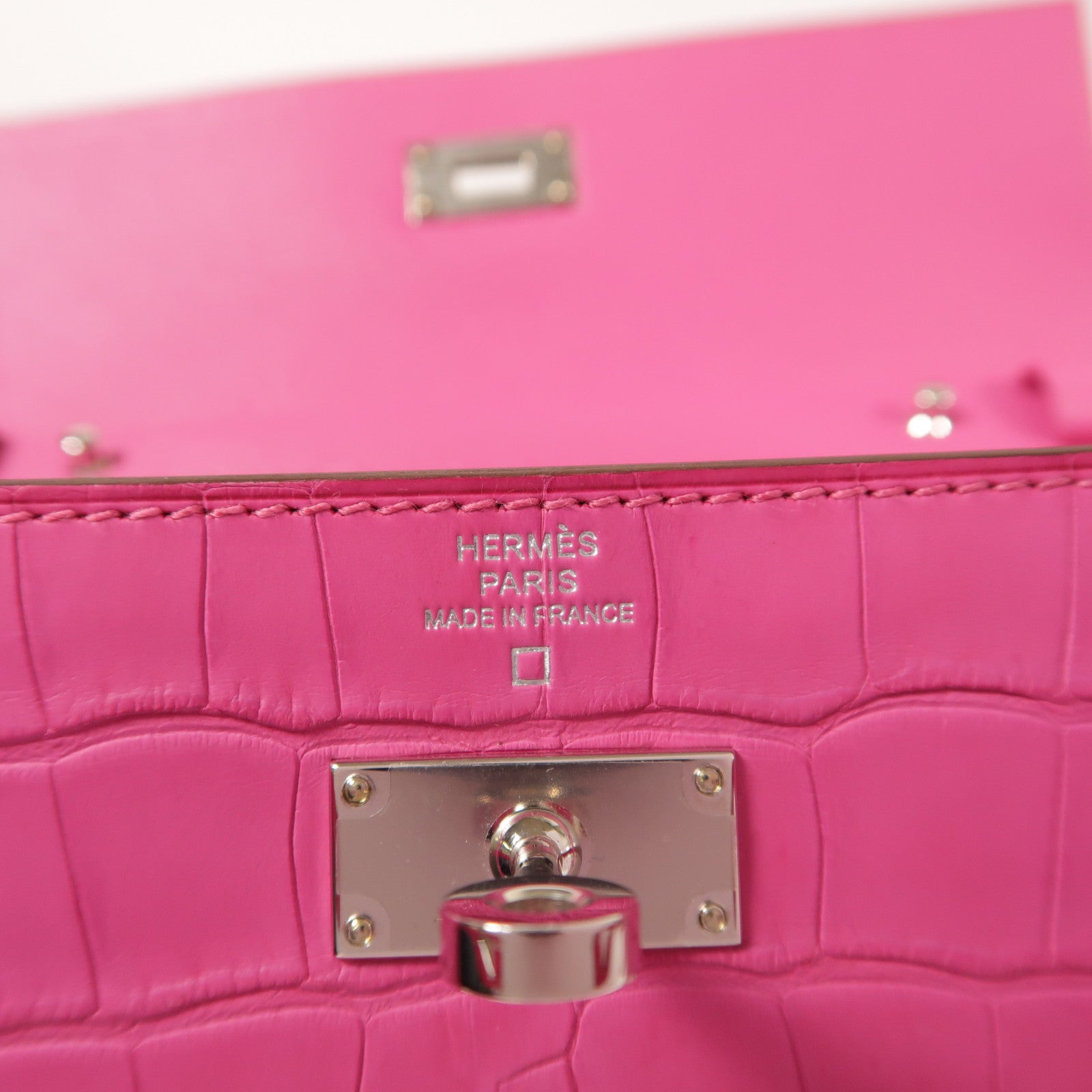 HERMES Alligator Mat皮革Kelly To Go銀扣肩背袋Rose Shocking