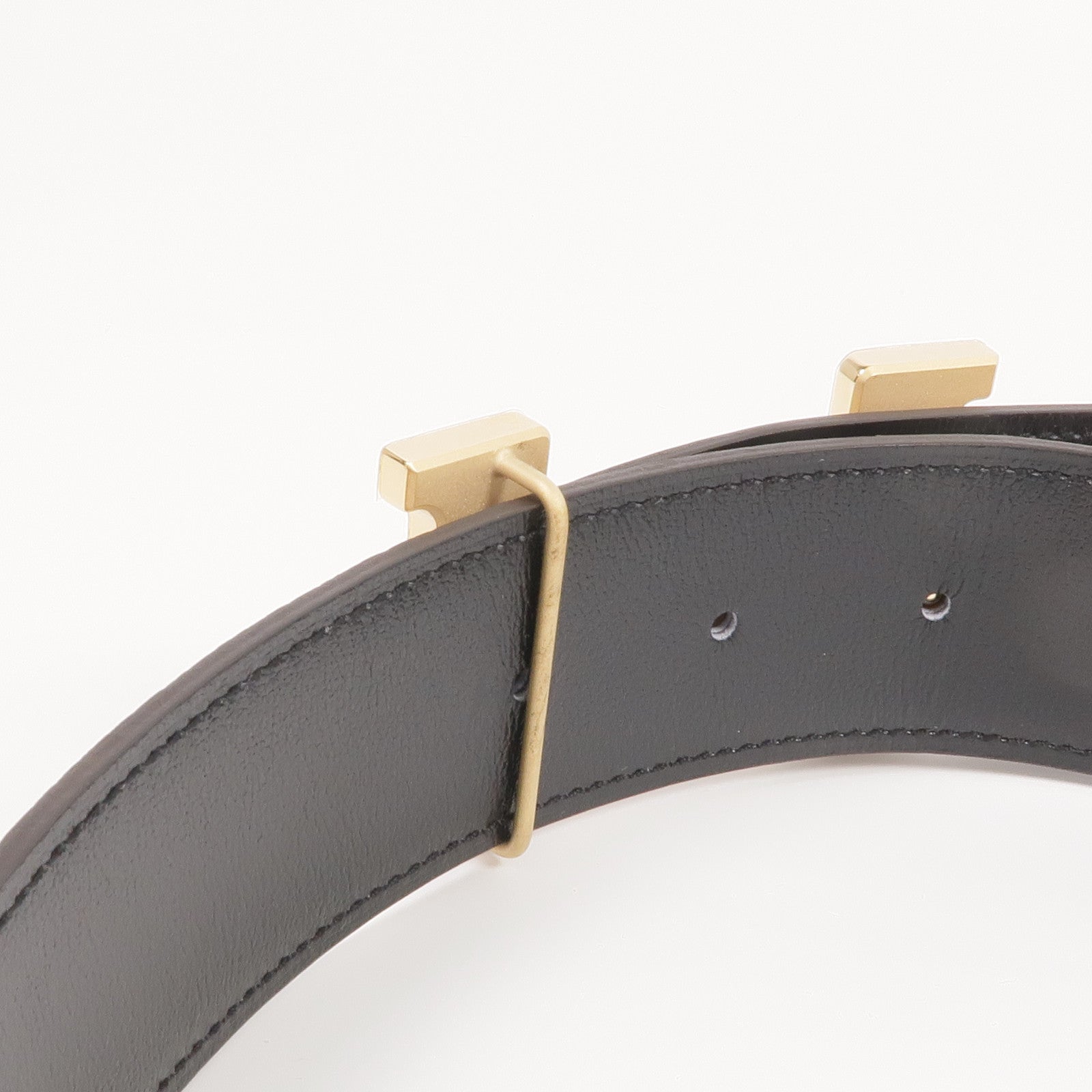 HERMES Togo/Box Calf皮革H Belt金扣皮帶Gold/Noir