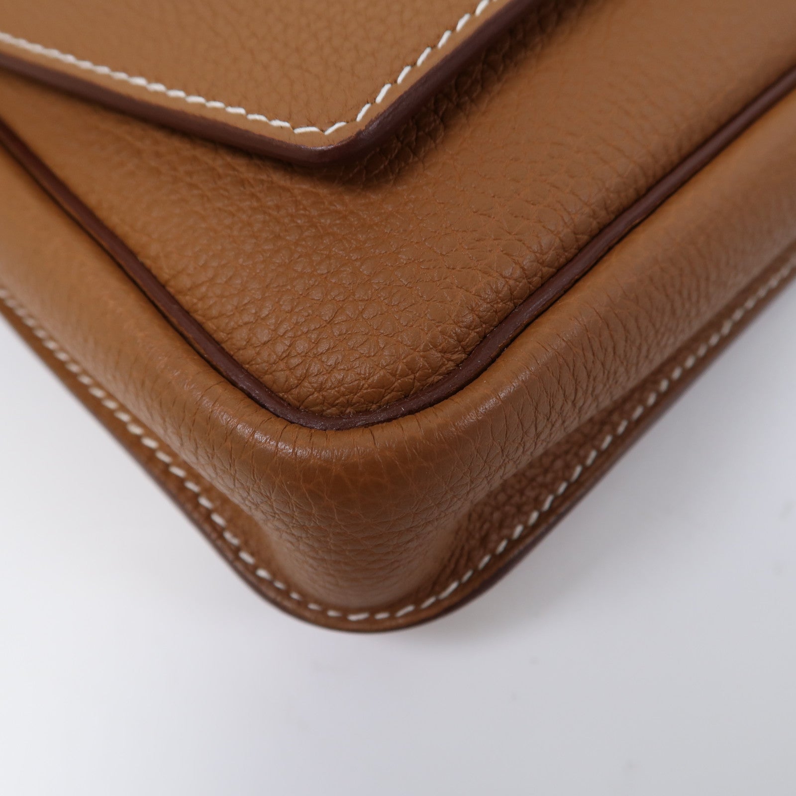 HERMES Togo皮革Steve Light Messenger銀扣肩背袋棕色