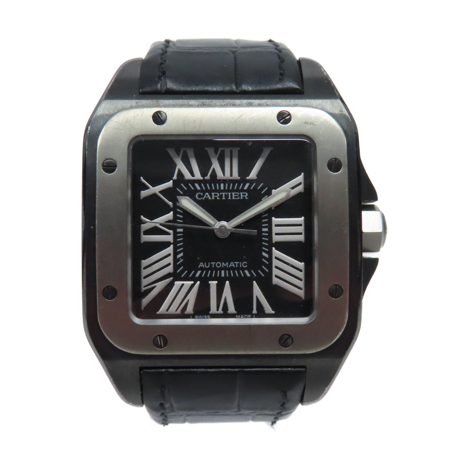 CARTIER Santos 100不鏽鋼/鈦金屬手錶自動機芯黑色