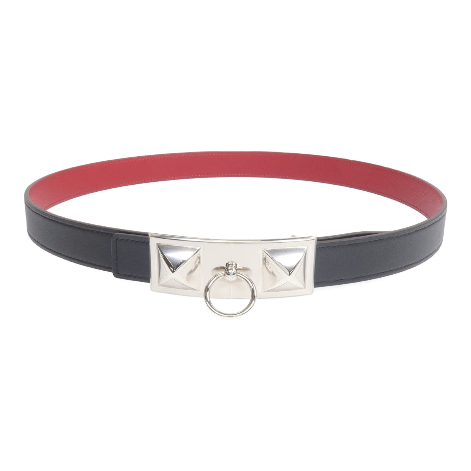 HERMES 【激減優惠】Epsom/Evercolor皮革CDC Belt銀扣皮帶Noir/Rouge Grenat