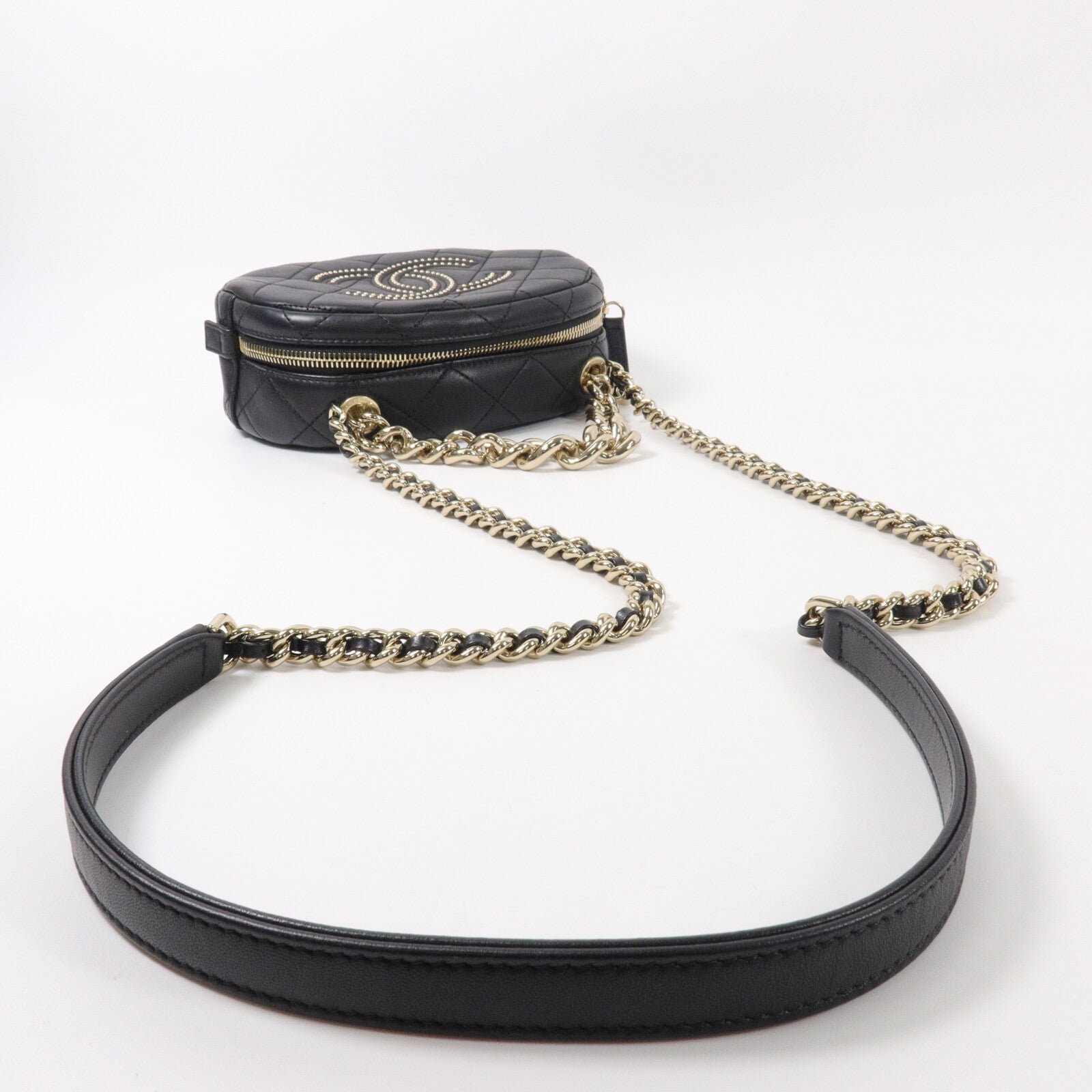 CHANEL 牛皮皮革Chain Handle Studded CC鏈帶手挽肩背兩用袋