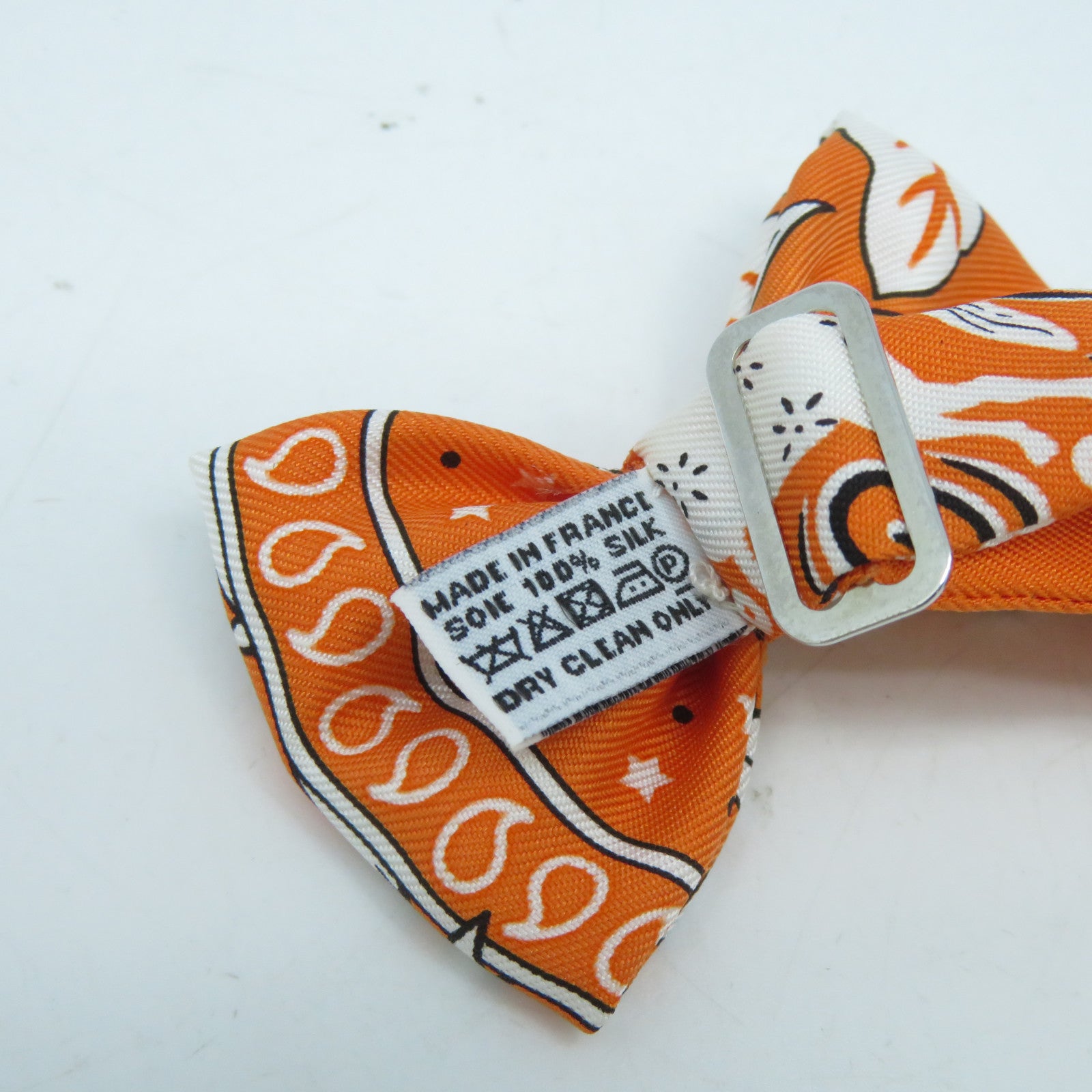 HERMES 【激減優惠】絲質Bowtie銀扣煲呔(蝶形領結)橙色/白色