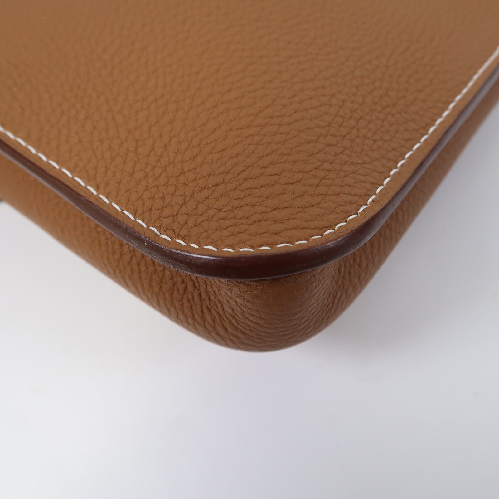 HERMES Togo皮革Steve Light Messenger銀扣肩背袋棕色