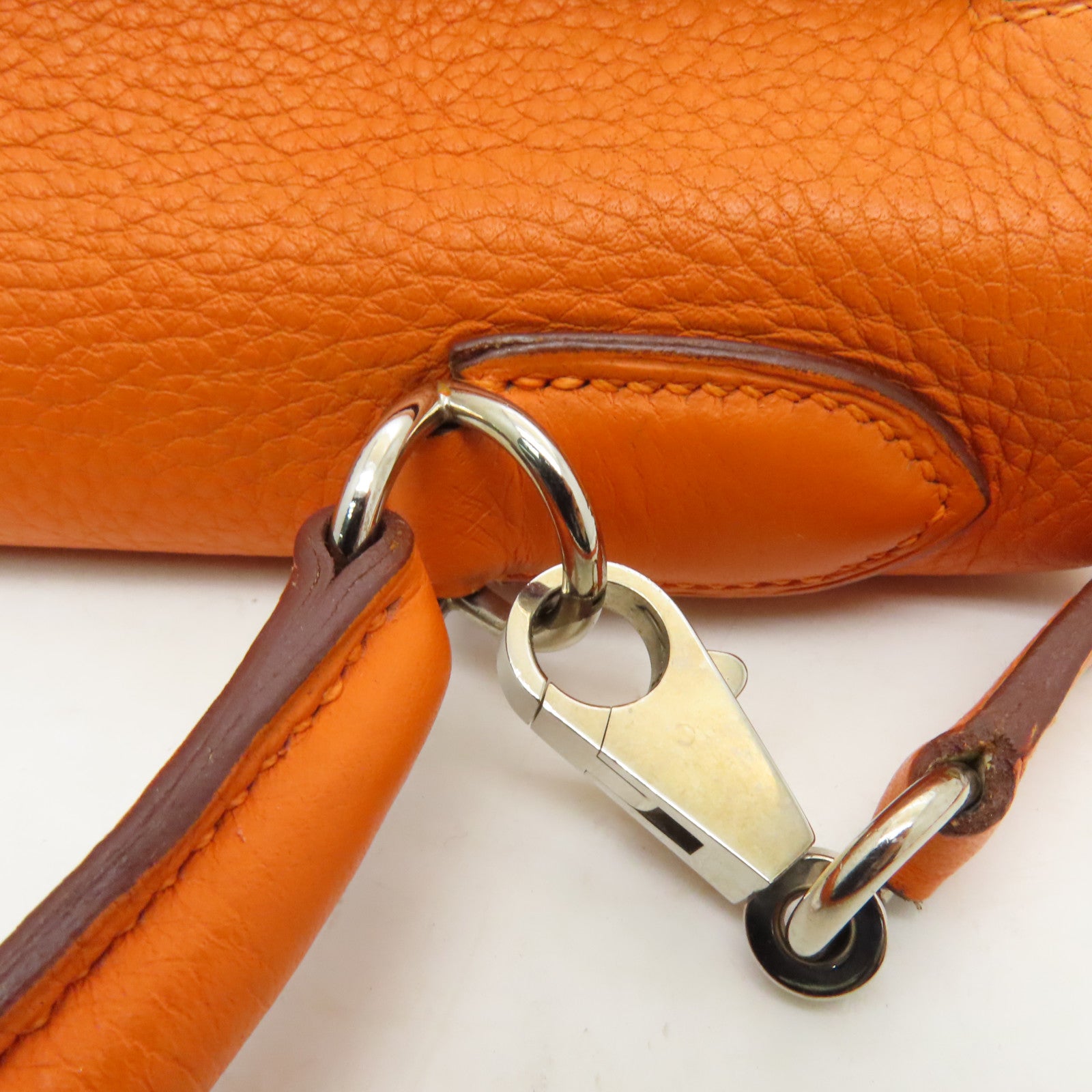 HERMES **【激減優惠】Clemence皮革Kelly 32銀扣手挽肩背兩用袋Orange橙色