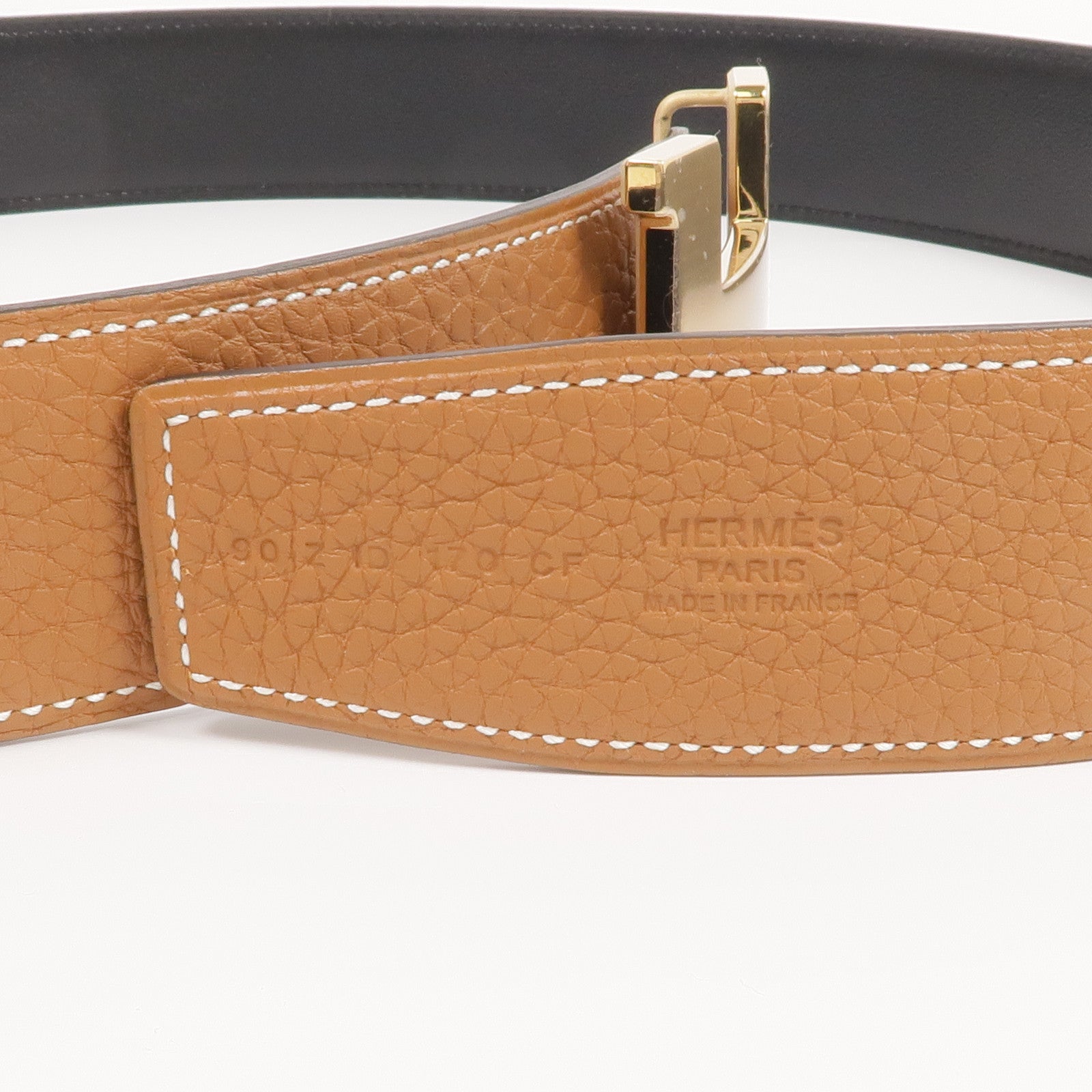 HERMES Togo/Box Calf皮革H Belt金扣皮帶Gold/Noir