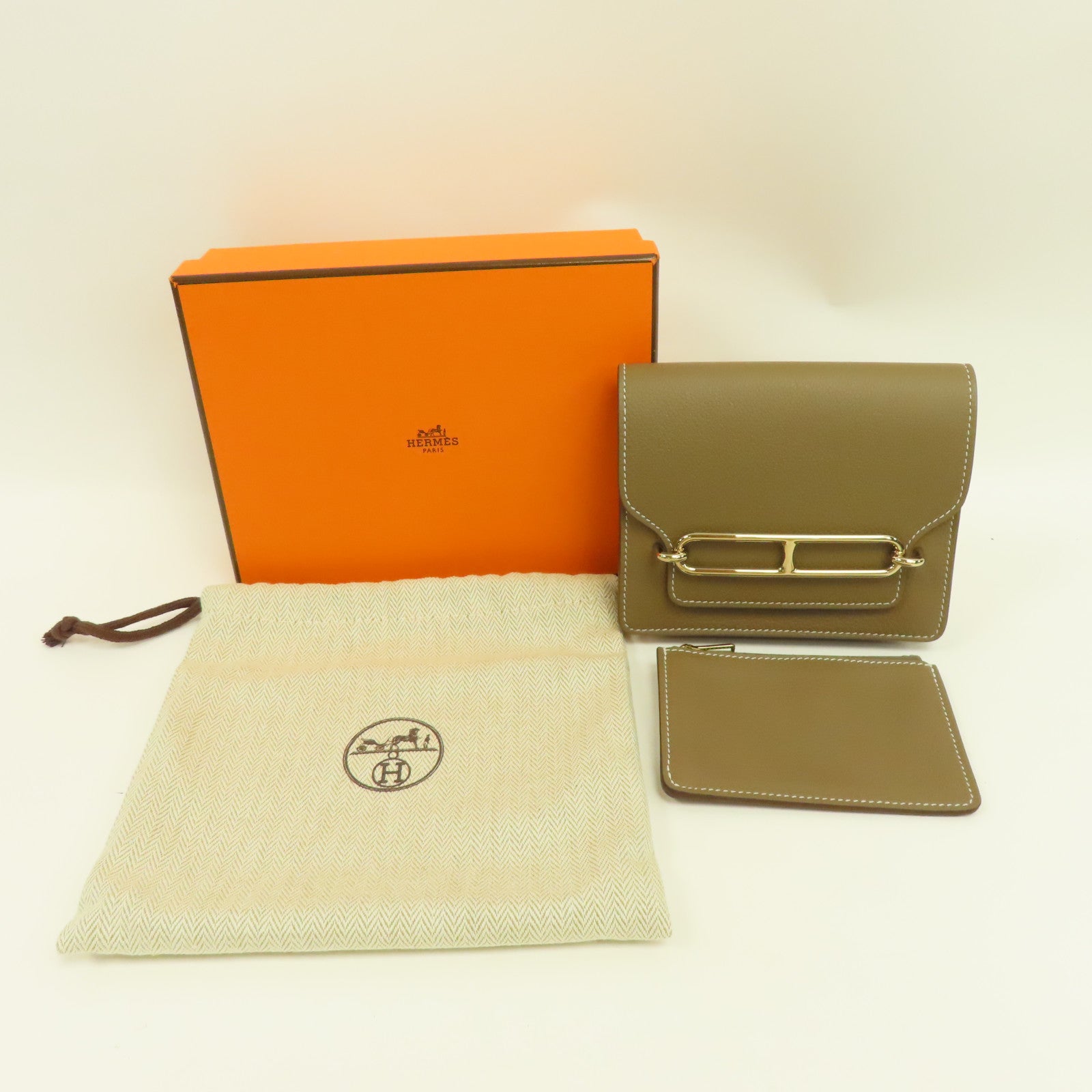 HERMES 【激減優惠】Evercolor皮革Roulis Slim金扣錢包Etoupe大象灰色