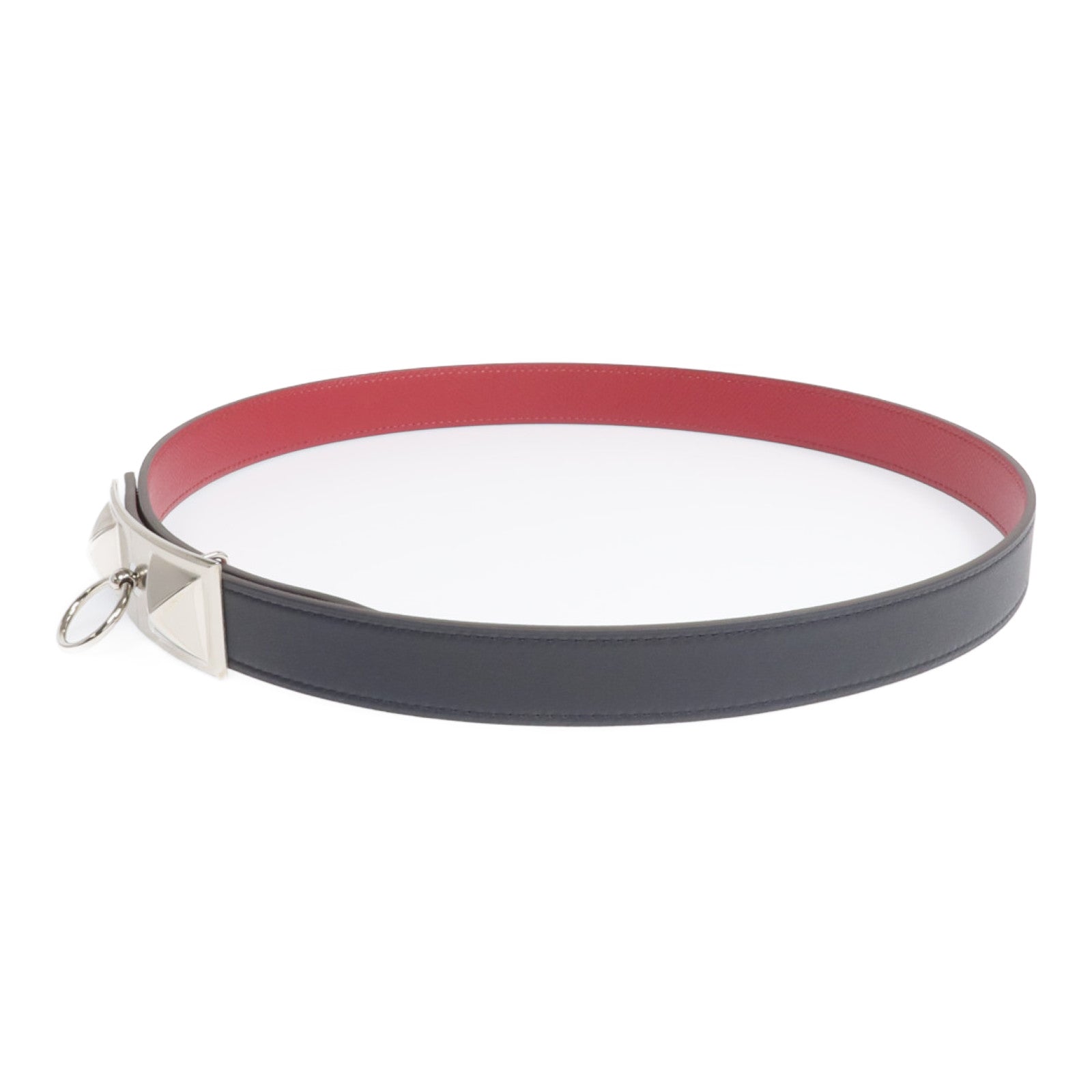 HERMES 【激減優惠】Epsom/Evercolor皮革CDC Belt銀扣皮帶Noir/Rouge Grenat