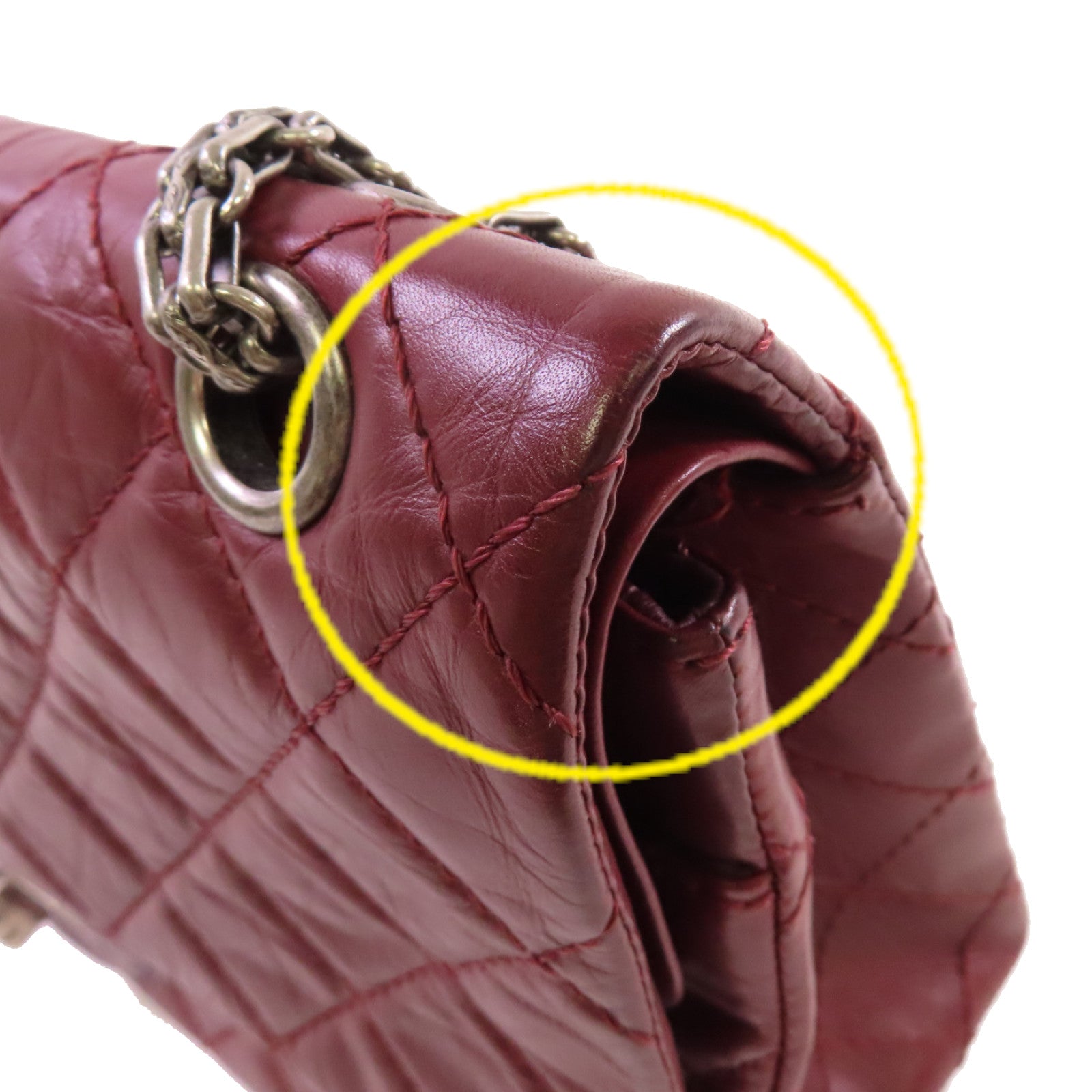 CHANEL 【激減優惠】菱格牛皮皮革Chanel 2.55 Chain Shoulder Bag銀扣鏈帶肩背袋酒紅色