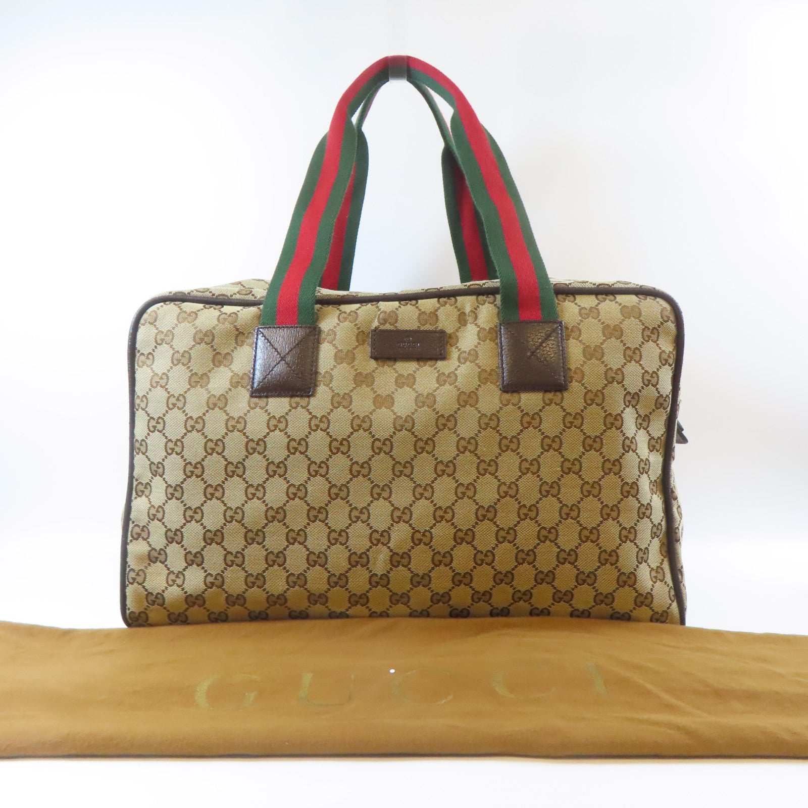 GUCCI 帆布Carry Bag銀扣手挽袋啡色