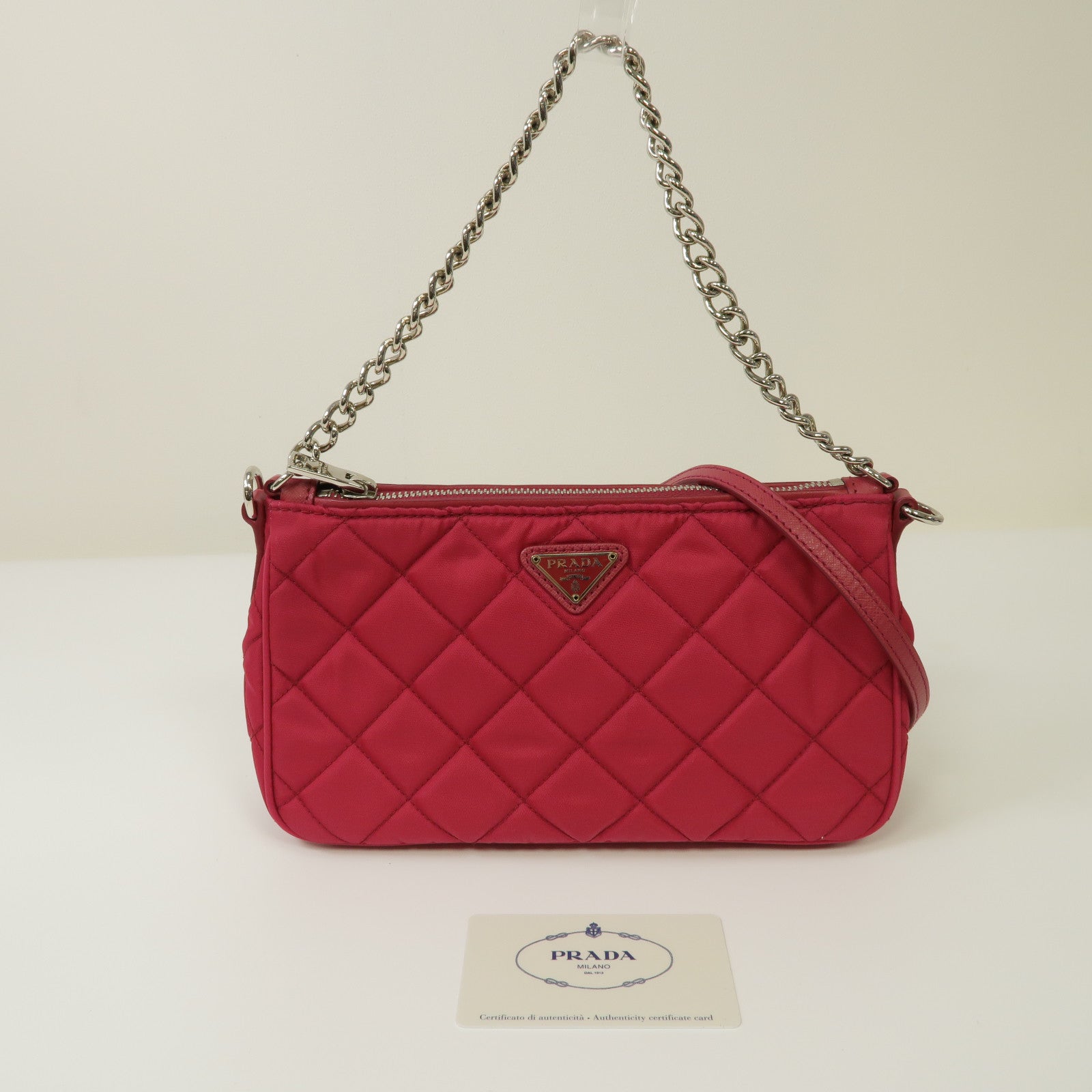 PRADA 尼龍Hand Bag銀扣手挽肩背兩用袋粉紅色