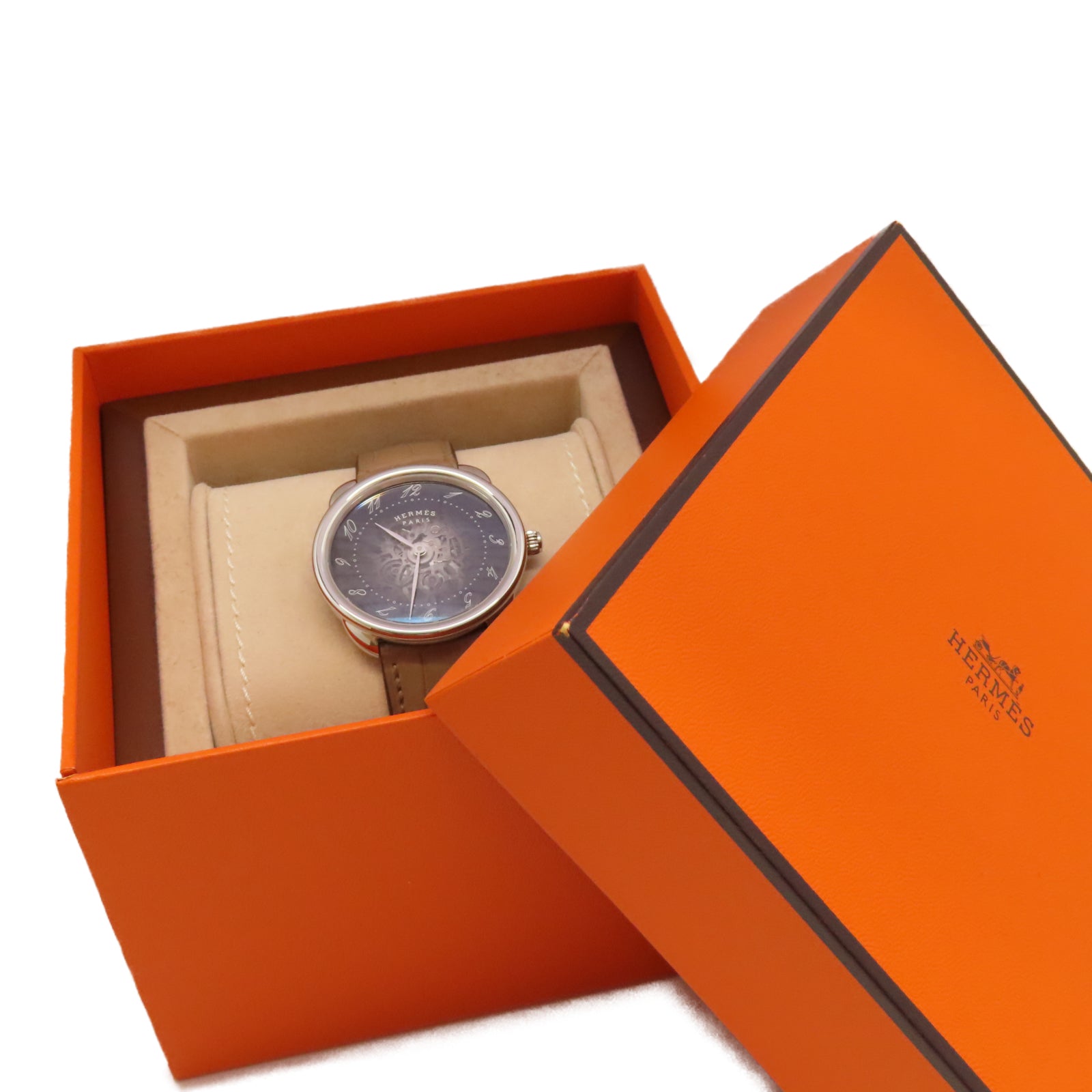 HERMES Arceau Squelette 40mm不鏽鋼/皮革帶手錶自動機芯藍色