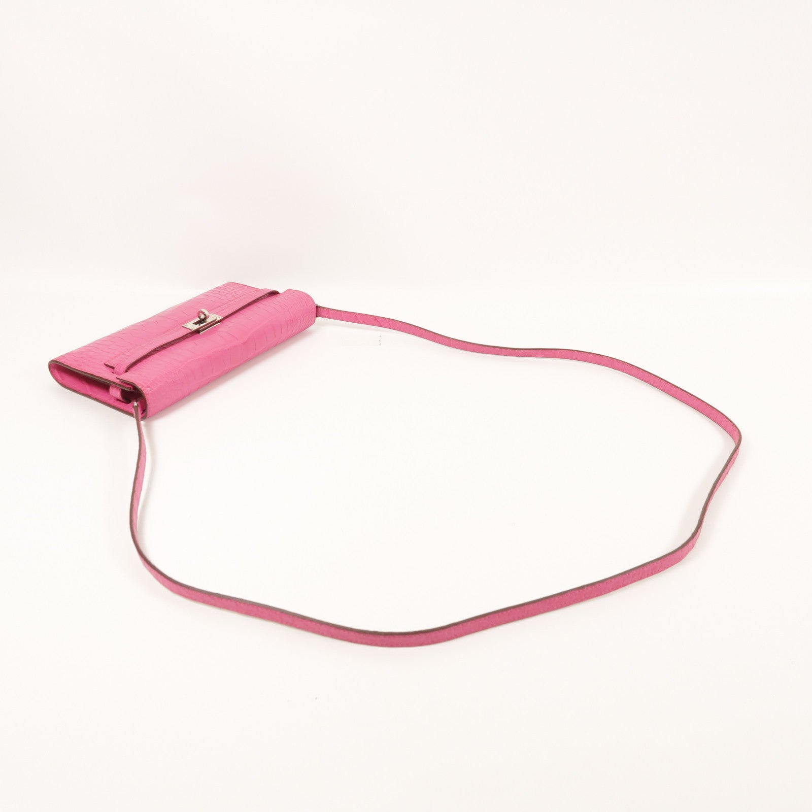 HERMES Alligator Mat皮革Kelly To Go銀扣肩背袋Rose Shocking