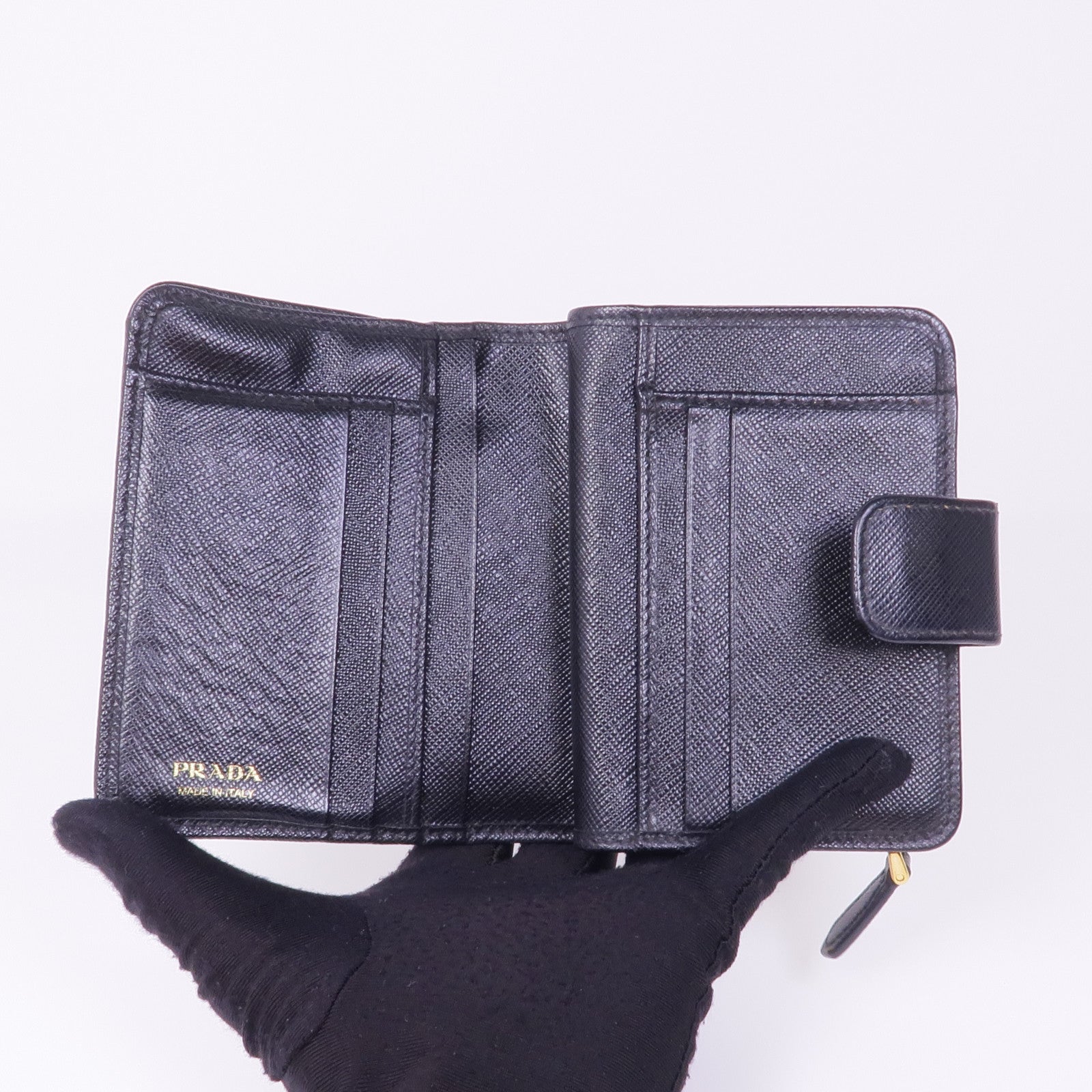 PRADA 【激減優惠】Saffiano皮革Wallet金扣錢包