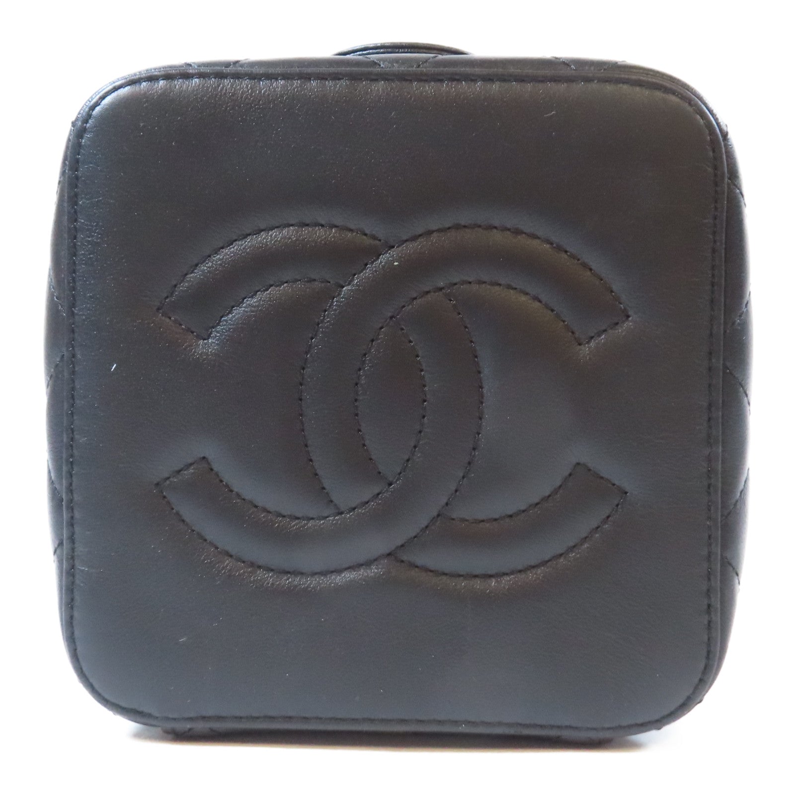 CHANEL 【激減優惠】菱格牛皮皮革Vanity Case金扣鏈帶手挽肩背兩用袋黑色