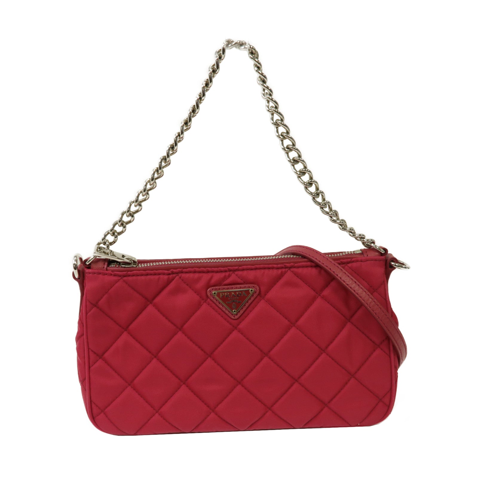 PRADA 尼龍Hand Bag銀扣手挽肩背兩用袋粉紅色