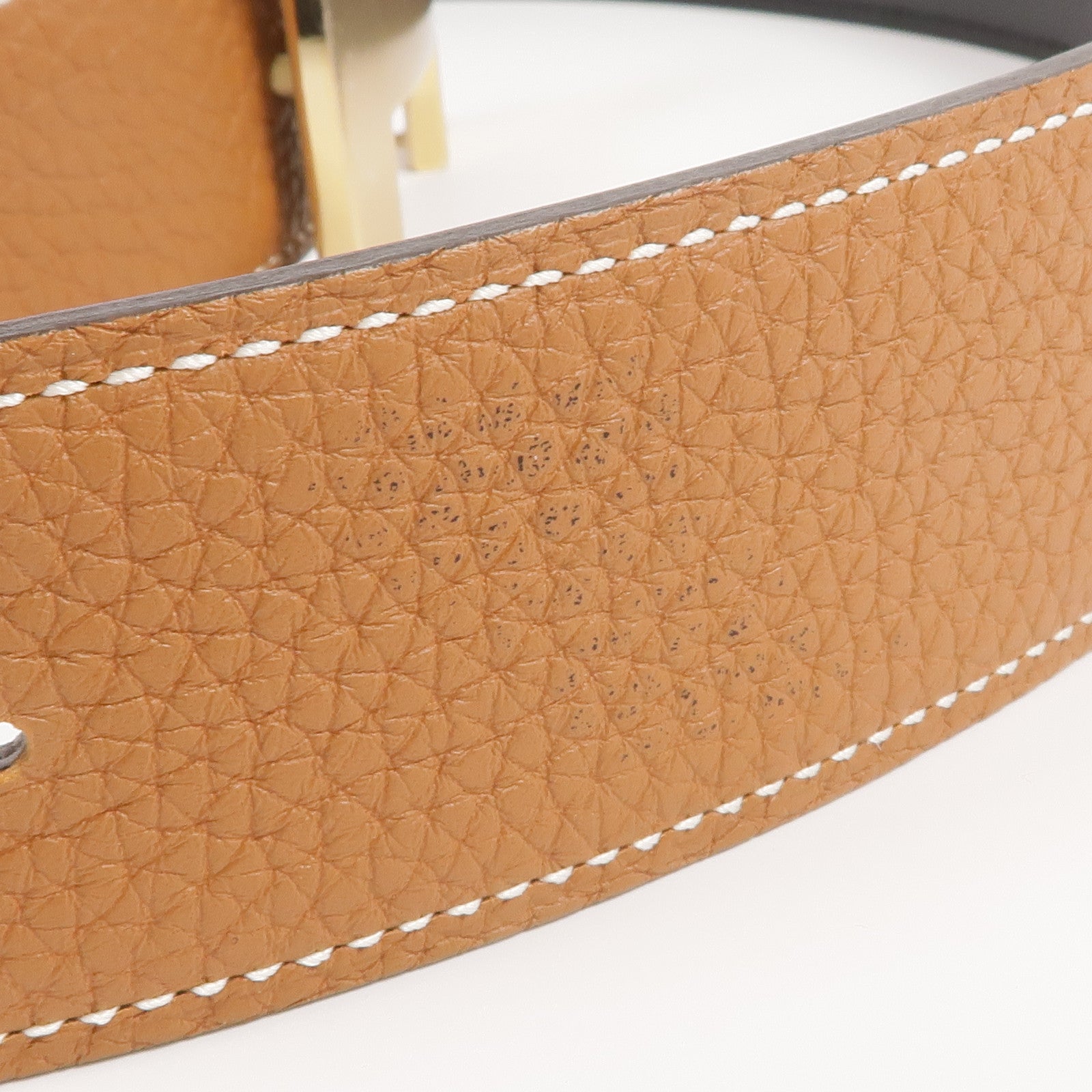 HERMES Togo/Box Calf皮革H Belt金扣皮帶Gold/Noir