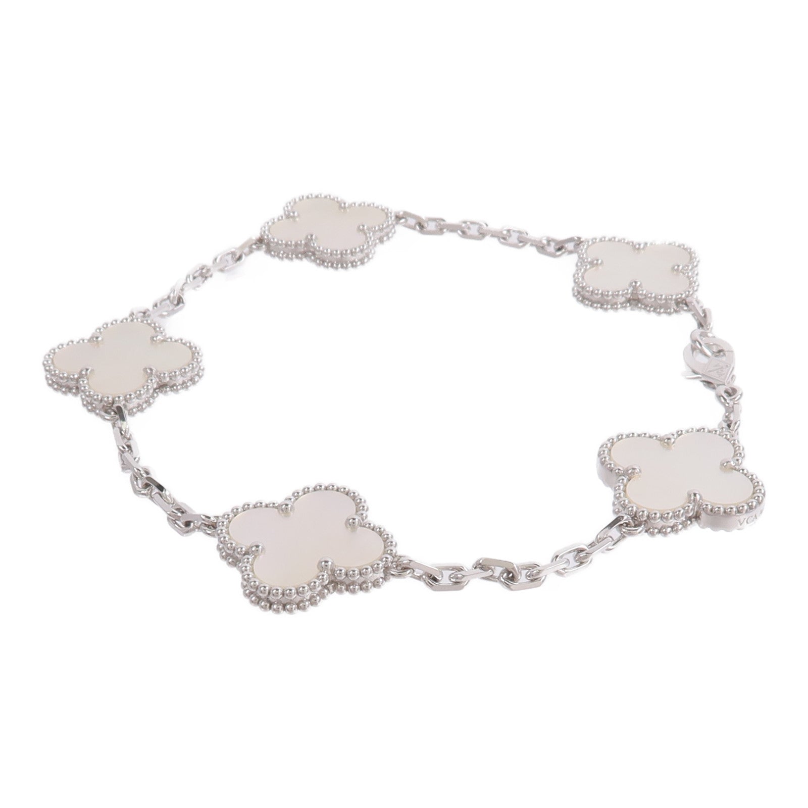 Van Cleef & Arpels 18K白金Vintage Alhambra Bracelet 5 Motifs珍珠母貝手鏈