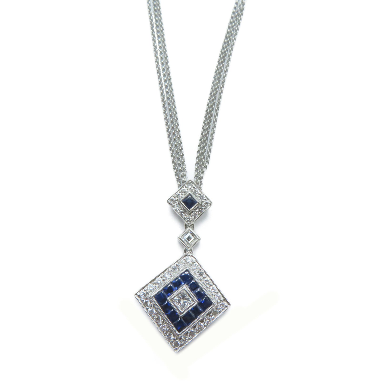 JEWELRY PT900鉑金/18K白金Sapphire Necklace 1.16ct藍寶石/0.63ct鑚石項鏈