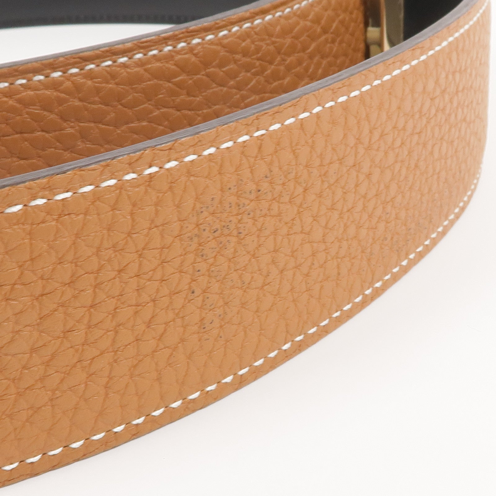 HERMES Togo/Box Calf皮革H Belt金扣皮帶Gold/Noir