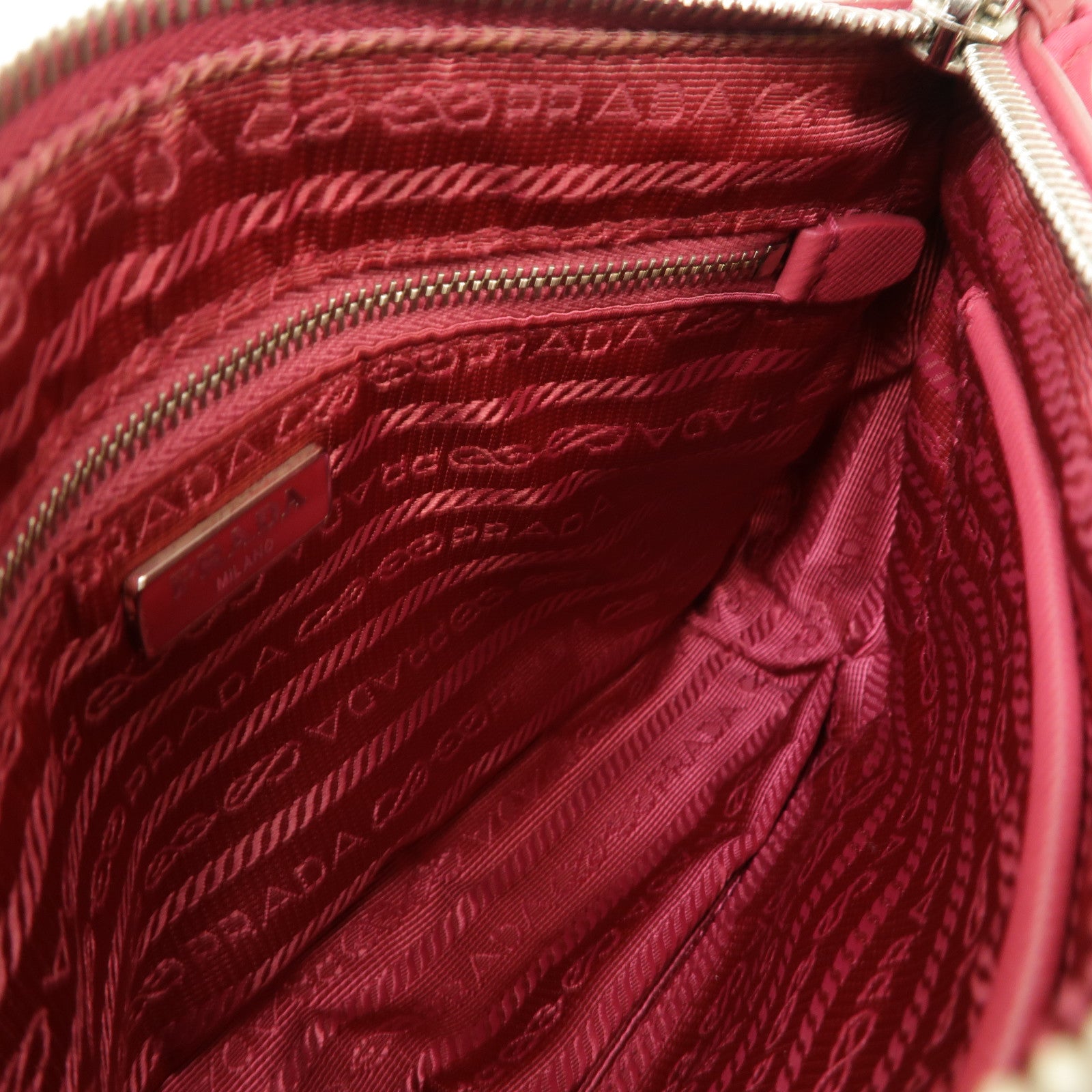 PRADA 尼龍Hand Bag銀扣手挽肩背兩用袋粉紅色