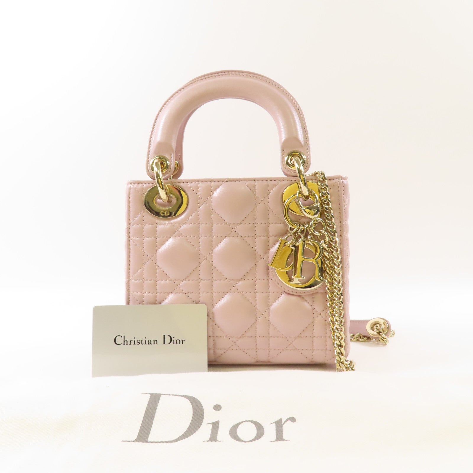 Dior 羊皮皮革Mini Lady Dior金扣鏈帶手挽肩背兩用袋