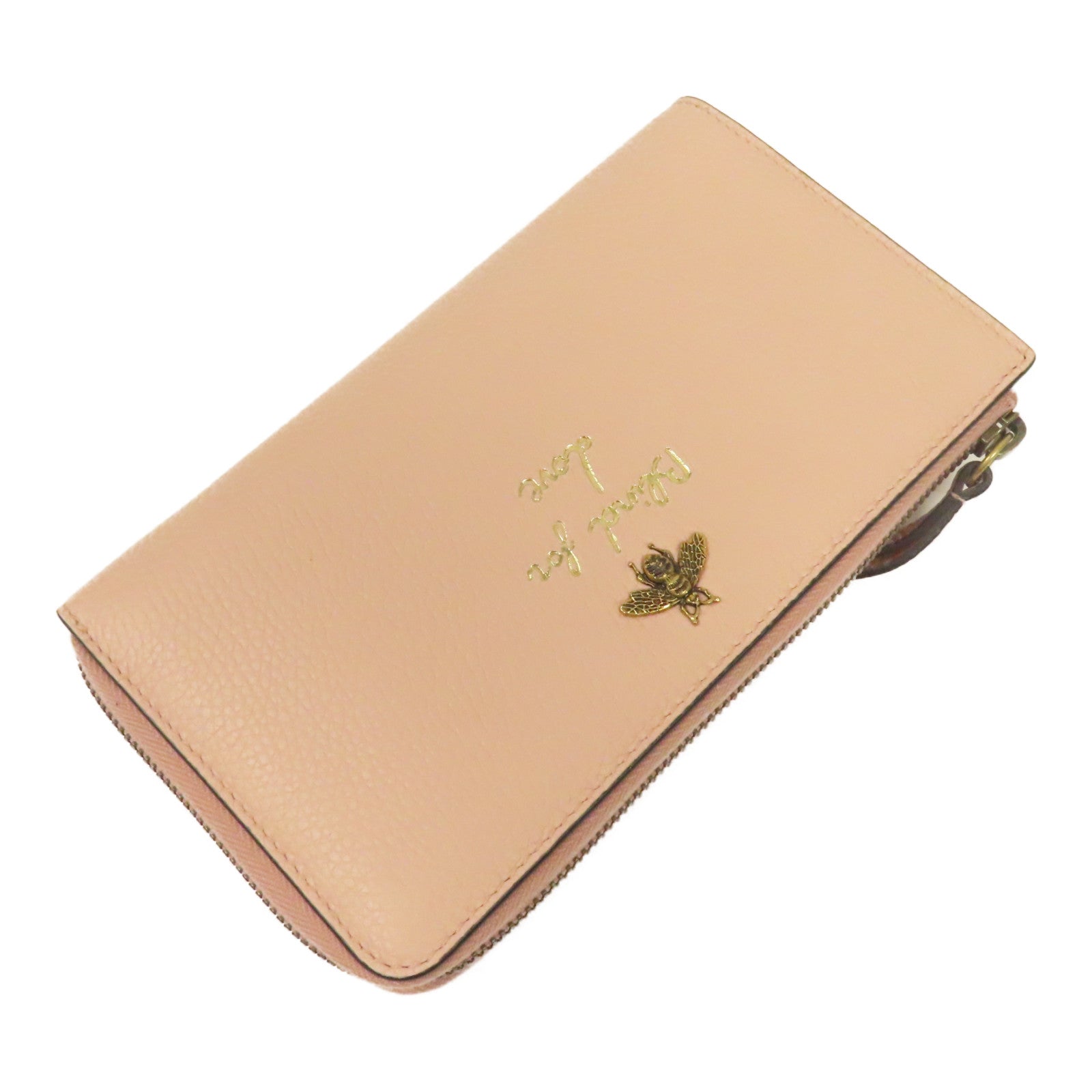 GUCCI 【激減優惠】牛皮皮革Blind For Lobe Wristlet Wallet金扣L形拉鍊長錢包粉紅色