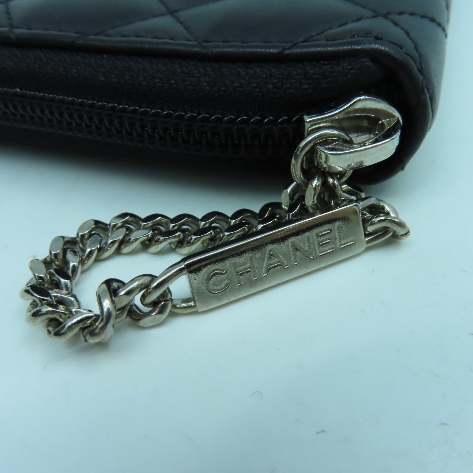CHANEL 菱格牛皮皮革Cambon Wallet銀扣長錢包黑色