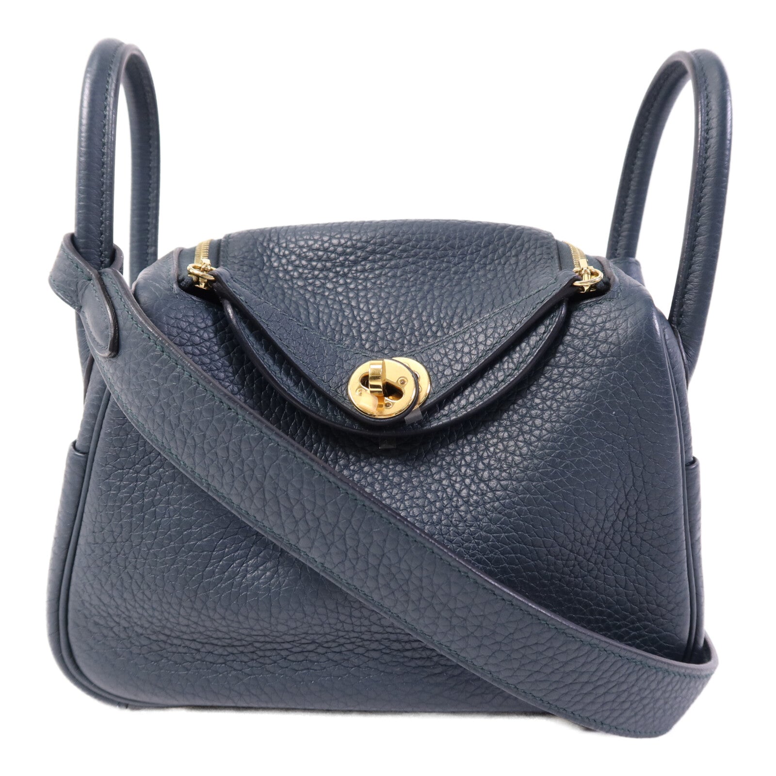 HERMES Clemence皮革Mini Lindy金扣手挽肩背兩用袋Vert Cypres